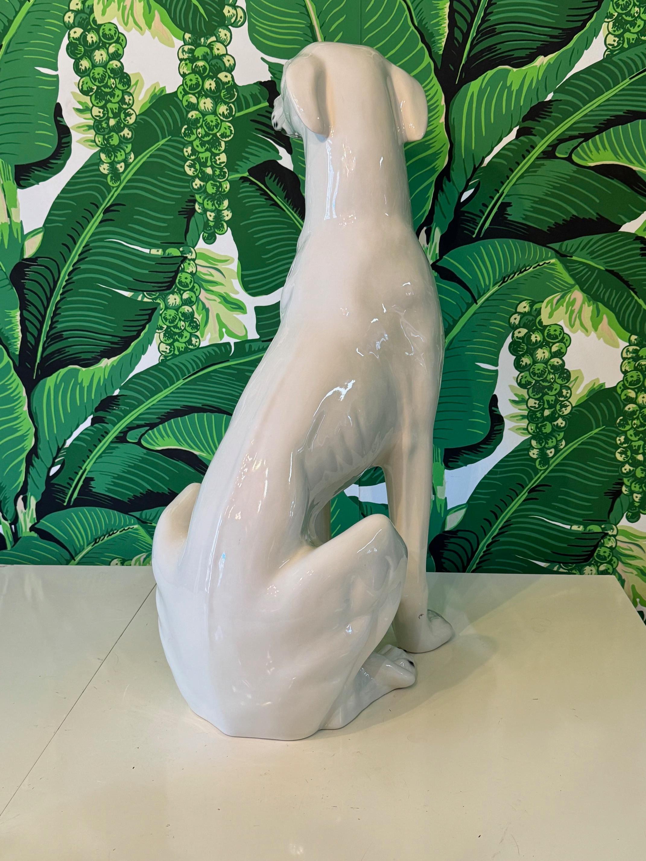 italien Statue de chien lévrier en céramique grandeur nature en vente