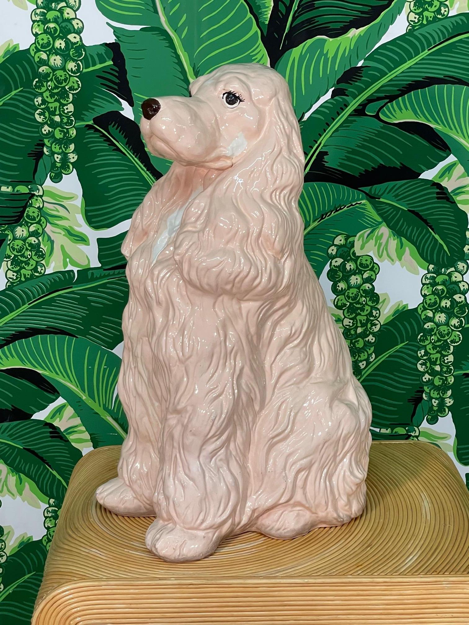 Large ceramic statue in glazed ceramic sits pretty in any decor. Majestic, and sweet at the same time, ready to keep you company. Good vintage condition with minor imperfections consistent with age, with a small flaw on top (see photo).