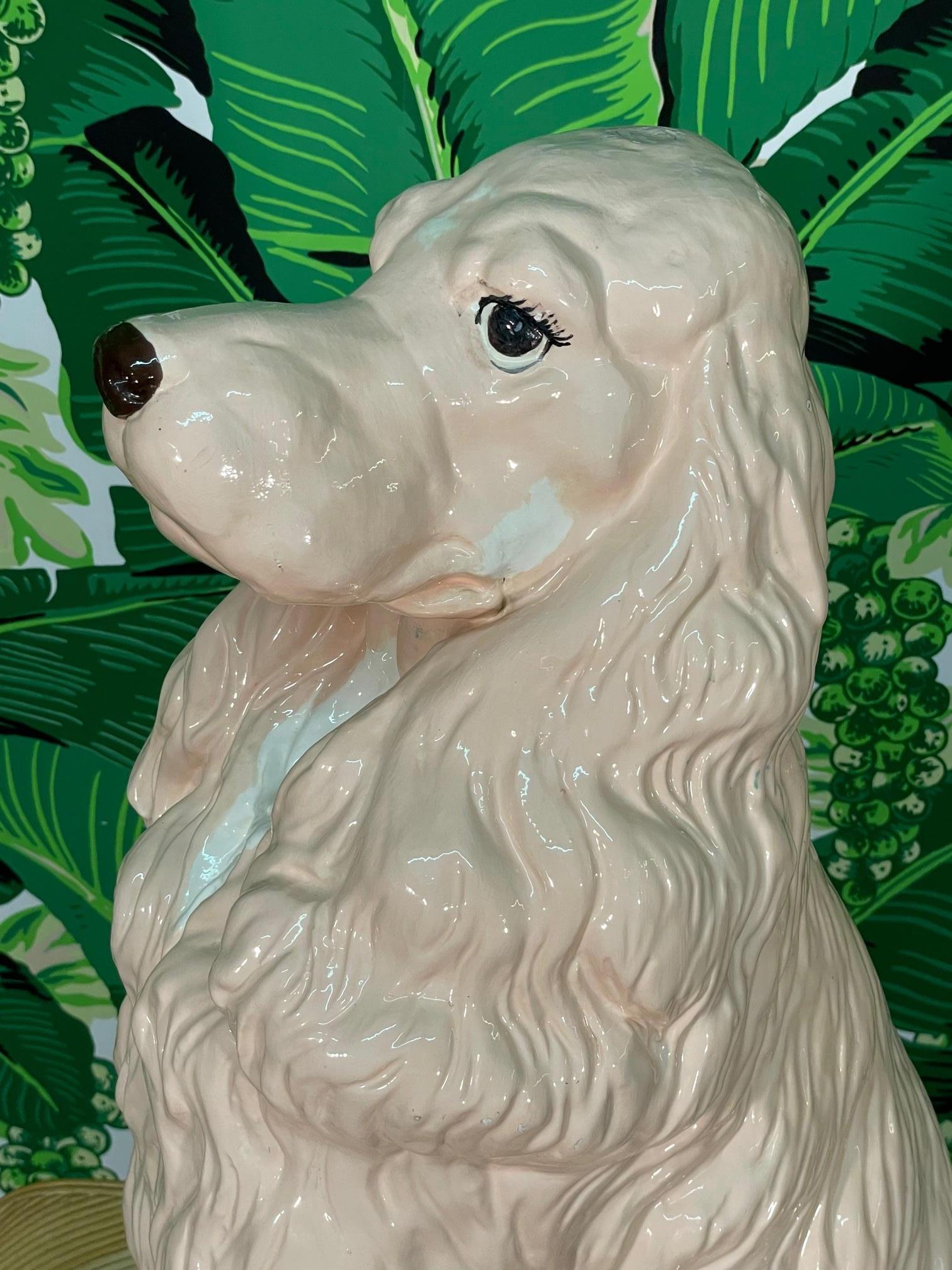 Hollywood Regency Life Size Ceramic Spaniel Dog Statue