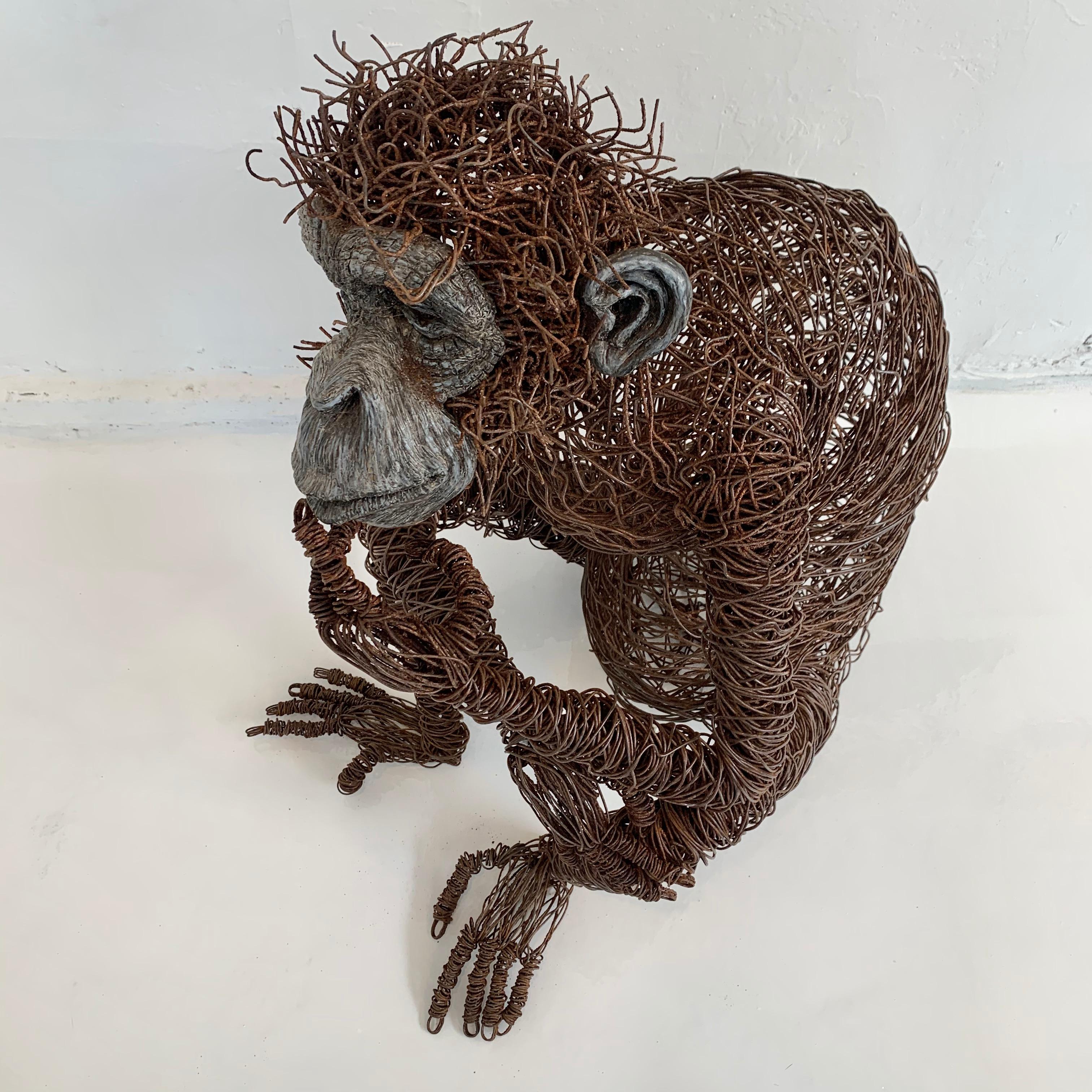 Life-Size Chimpanzee Metal Sculpture In Good Condition In Los Angeles, CA