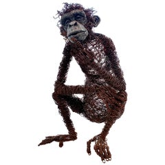 Vintage Life-Size Chimpanzee Metal Sculpture