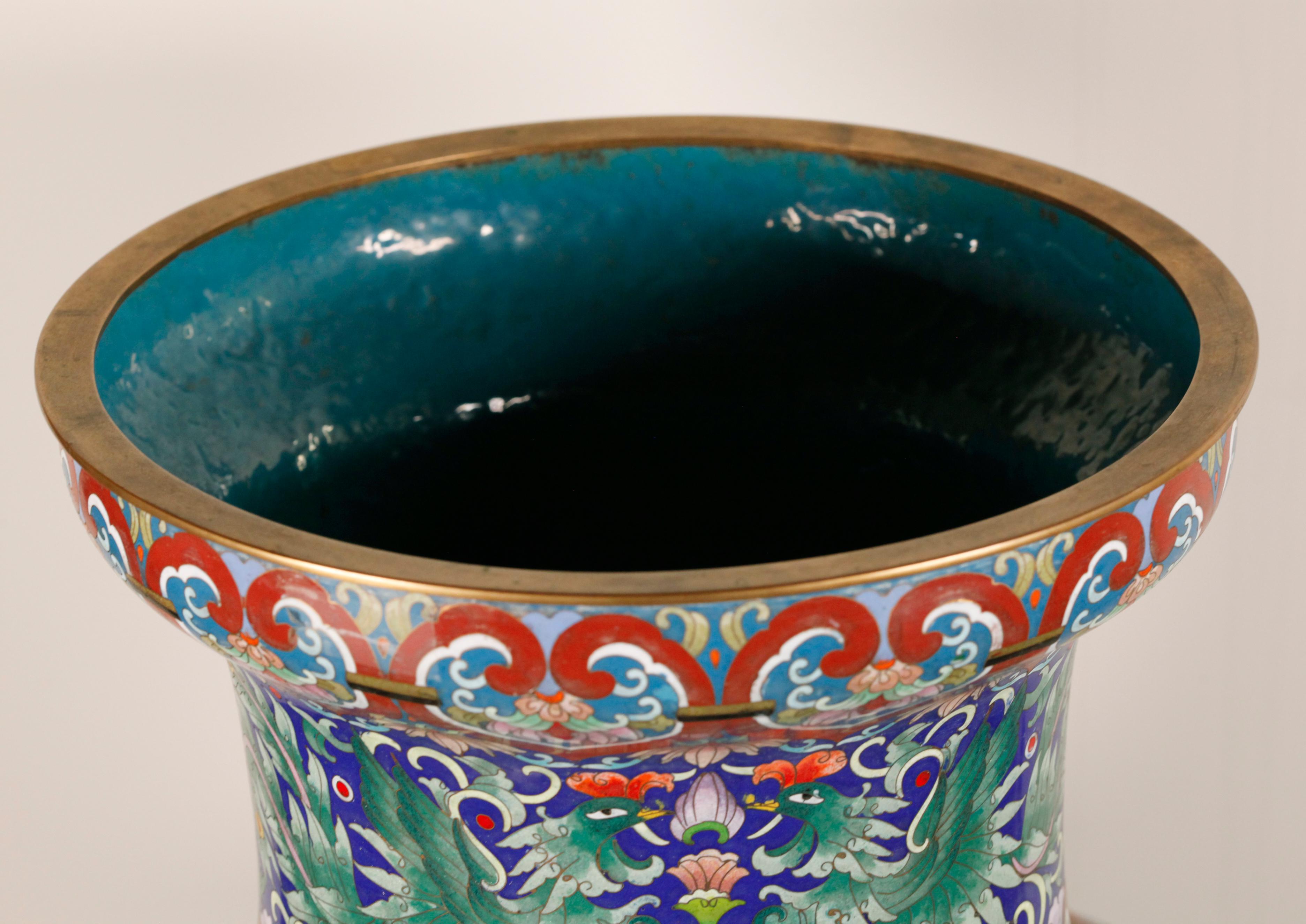 Cloissoné life-size Chinese cloisonné vase For Sale