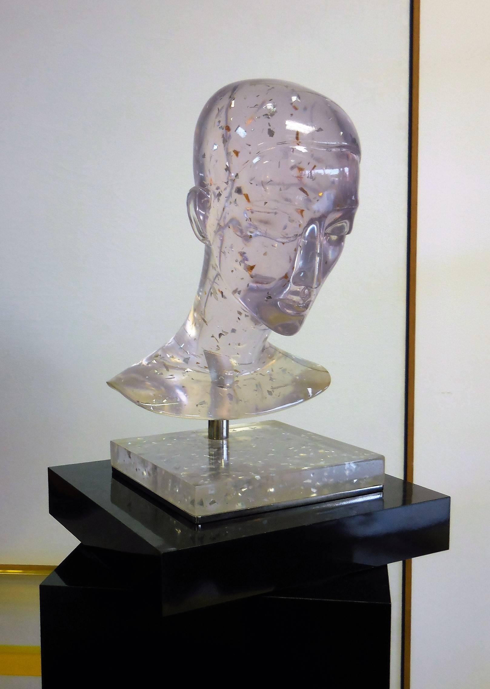 Life-Size Clear French Resin Sculpture with Pedestal, 1970s In Excellent Condition In Miami, FL