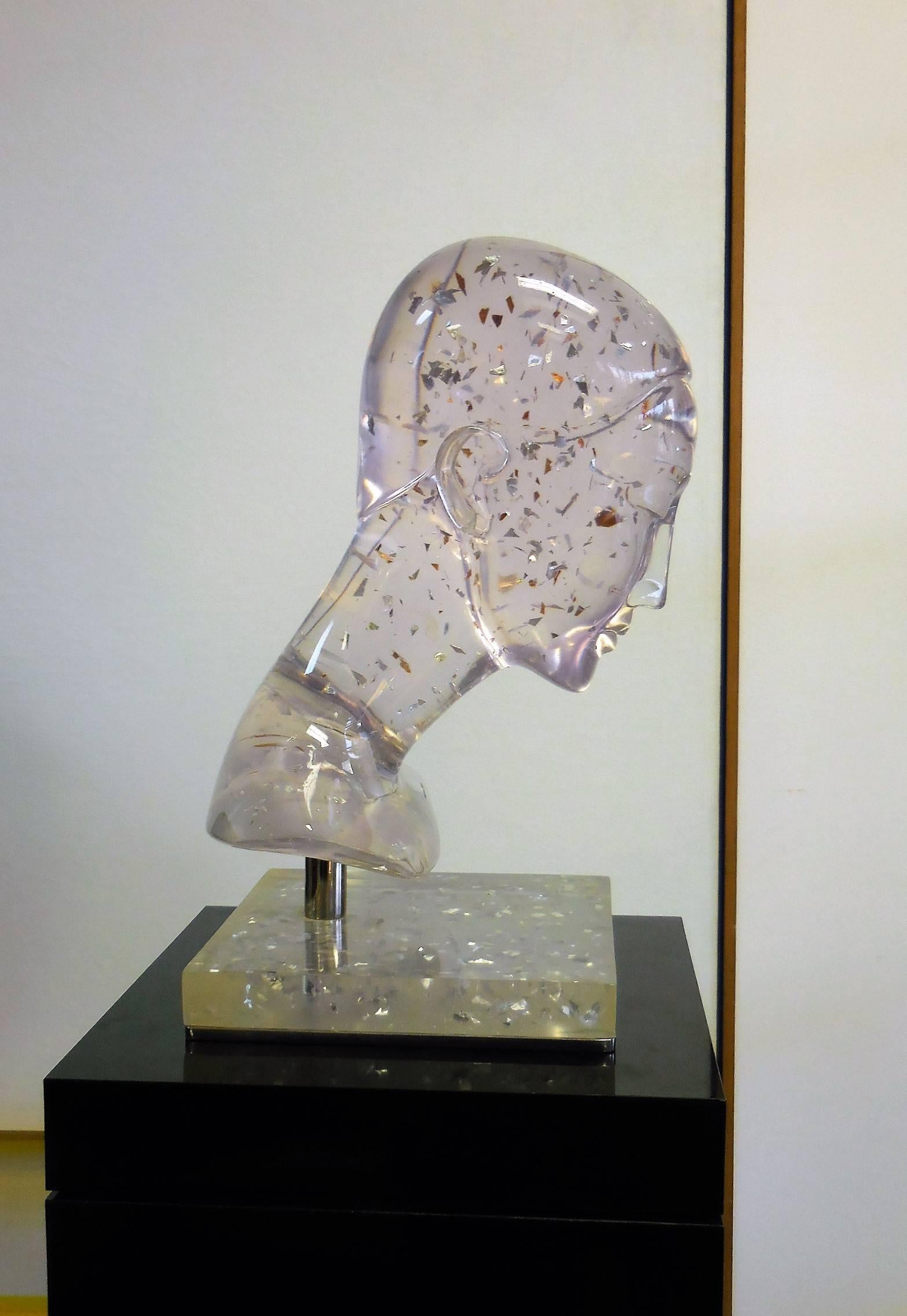 Late 20th Century Life-Size Clear French Resin Sculpture with Pedestal, 1970s