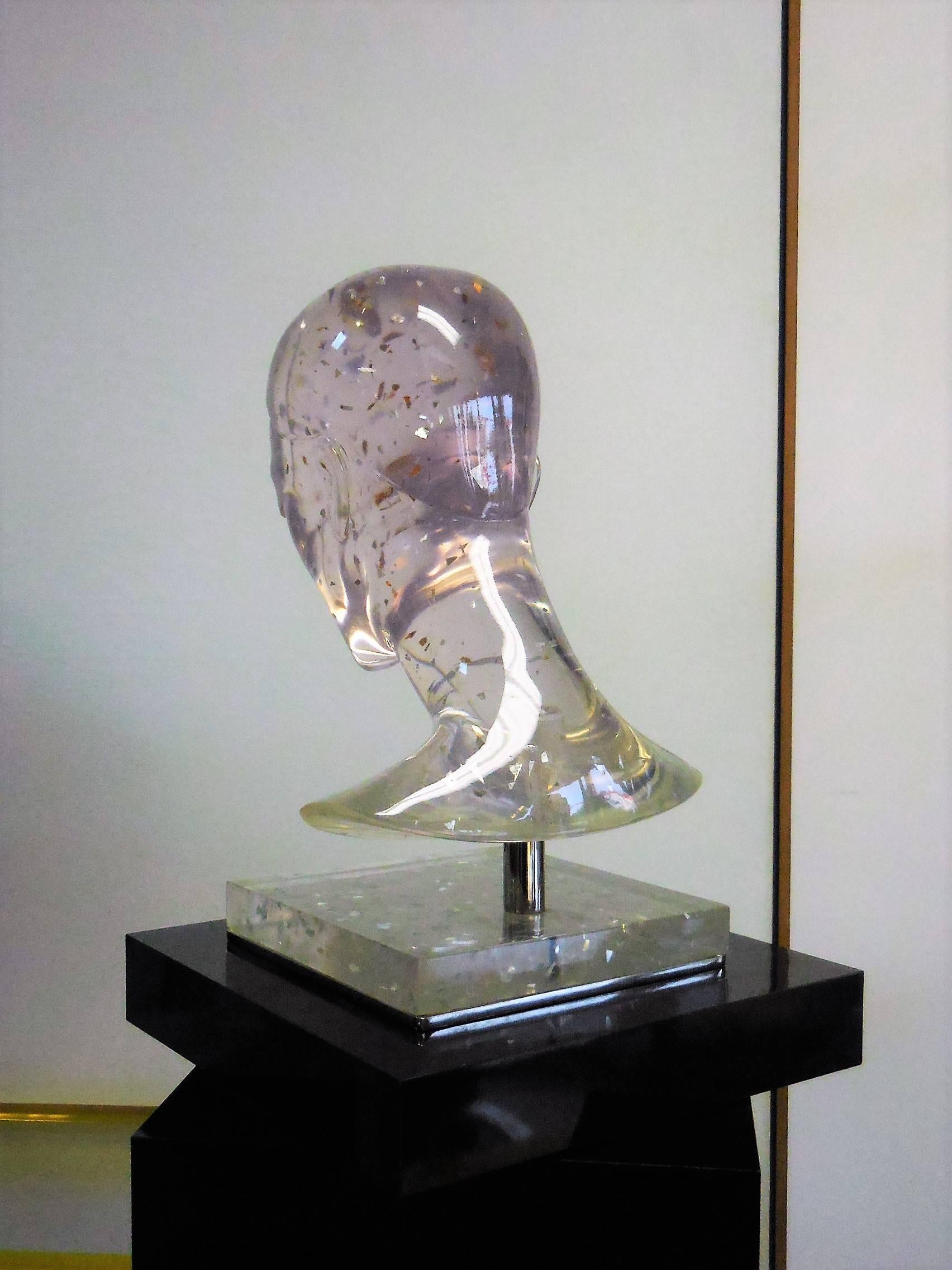 Life-Size Clear French Resin Sculpture with Pedestal, 1970s 1