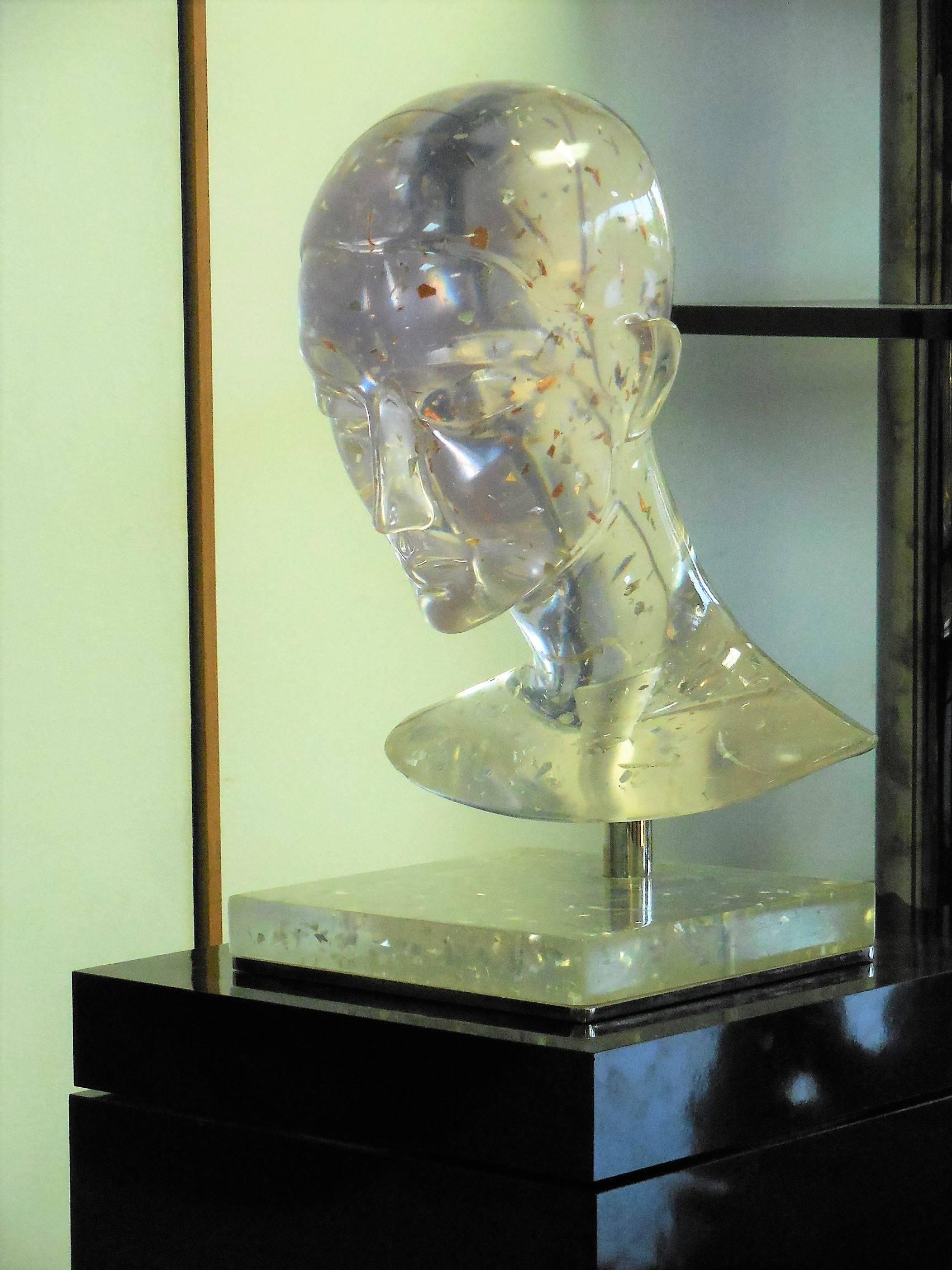 Life-Size Clear French Resin Sculpture with Pedestal, 1970s 2