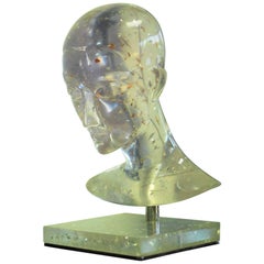 Life-Size Clear French Resin Sculpture with Pedestal, 1970s