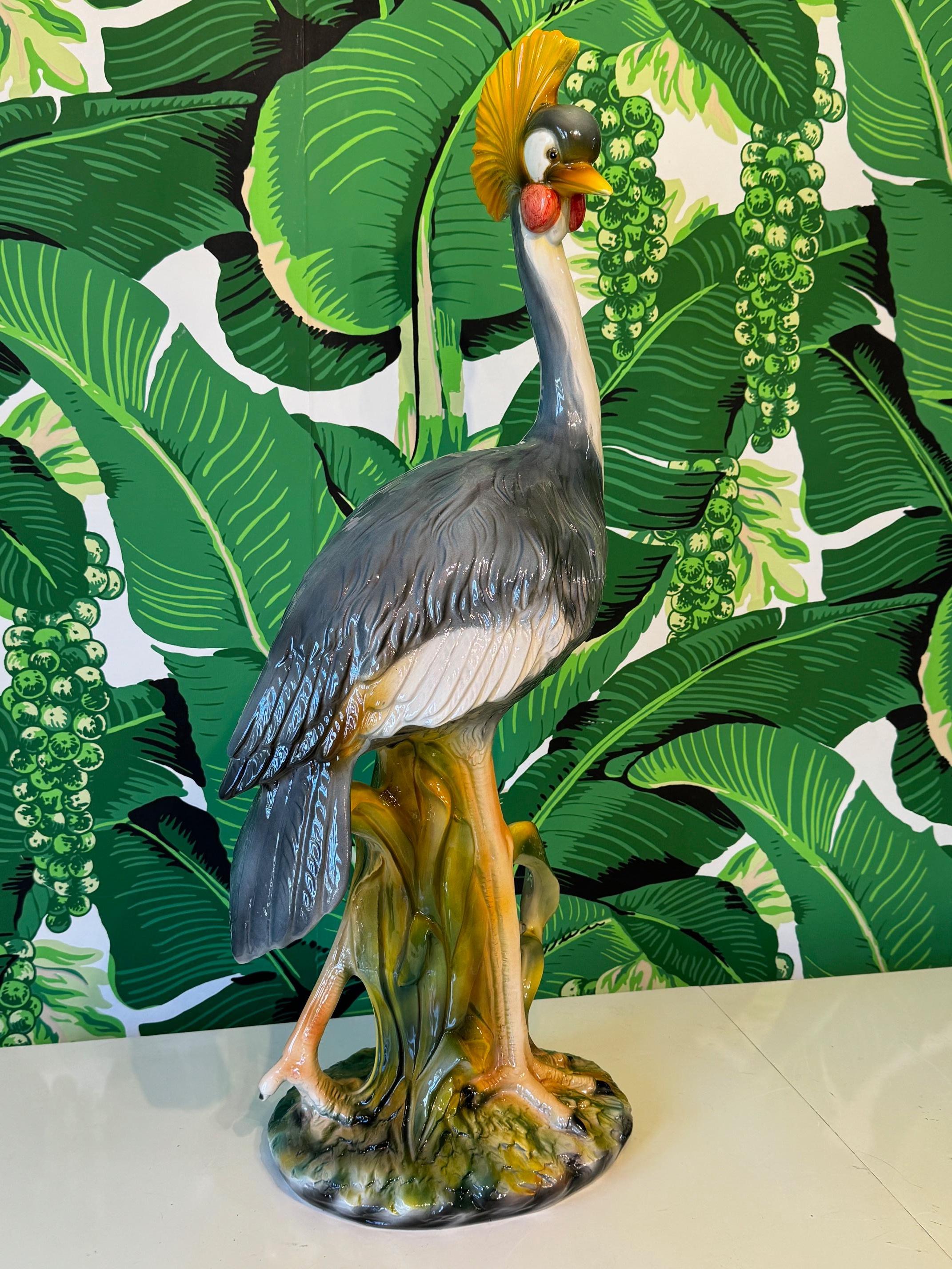 Italian Life Size Crowned Crane Bird Statue For Sale