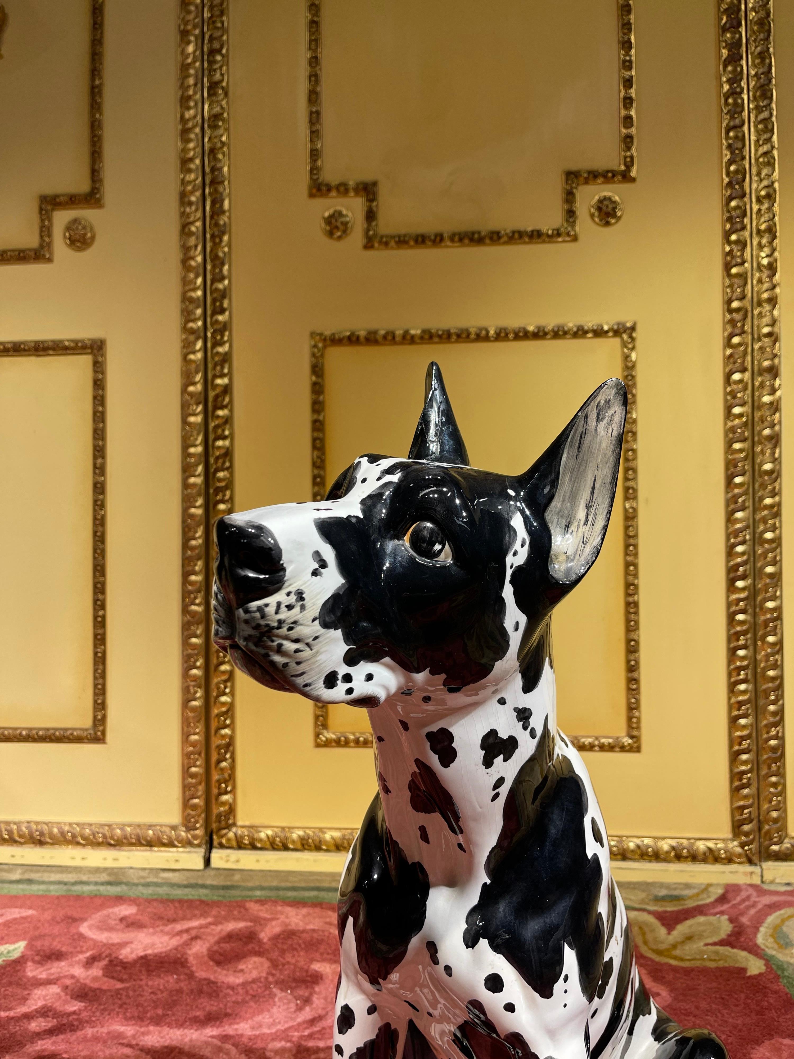 Life Size Harlequin Great Dane Dog, Ceramic, 20th Century 2