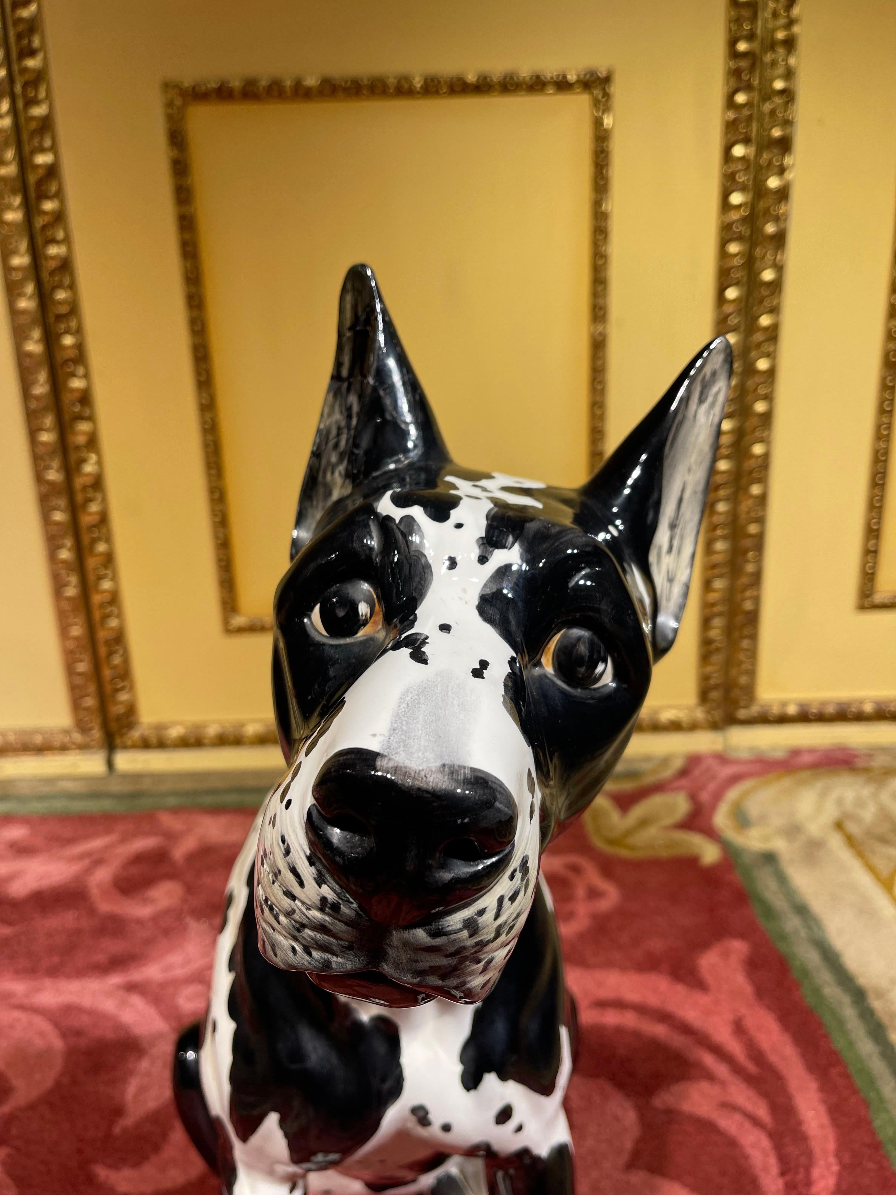Life Size Harlequin Great Dane Dog, Ceramic, 20th Century 3