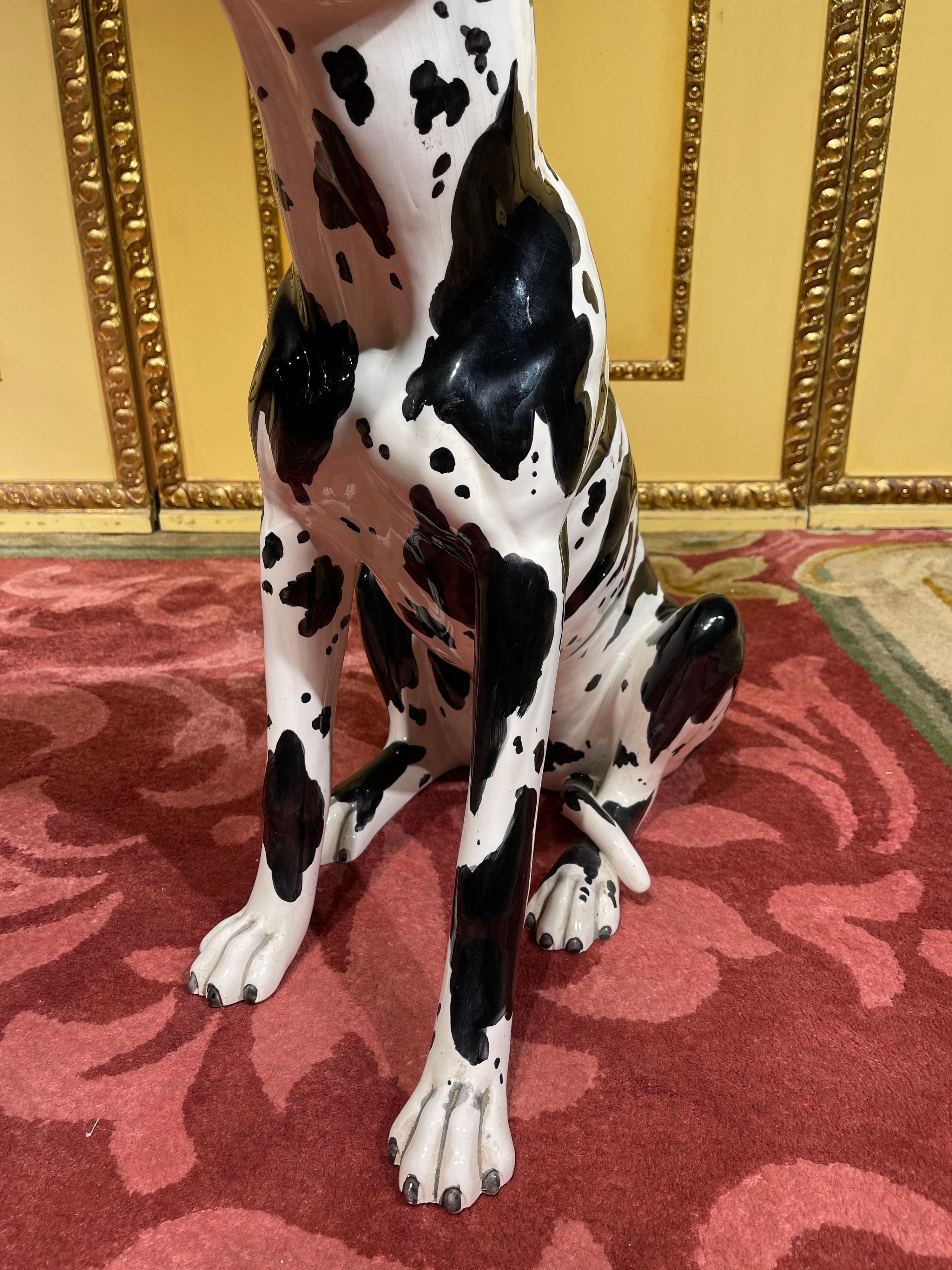 Life Size Harlequin Great Dane Dog, Ceramic, 20th Century 4