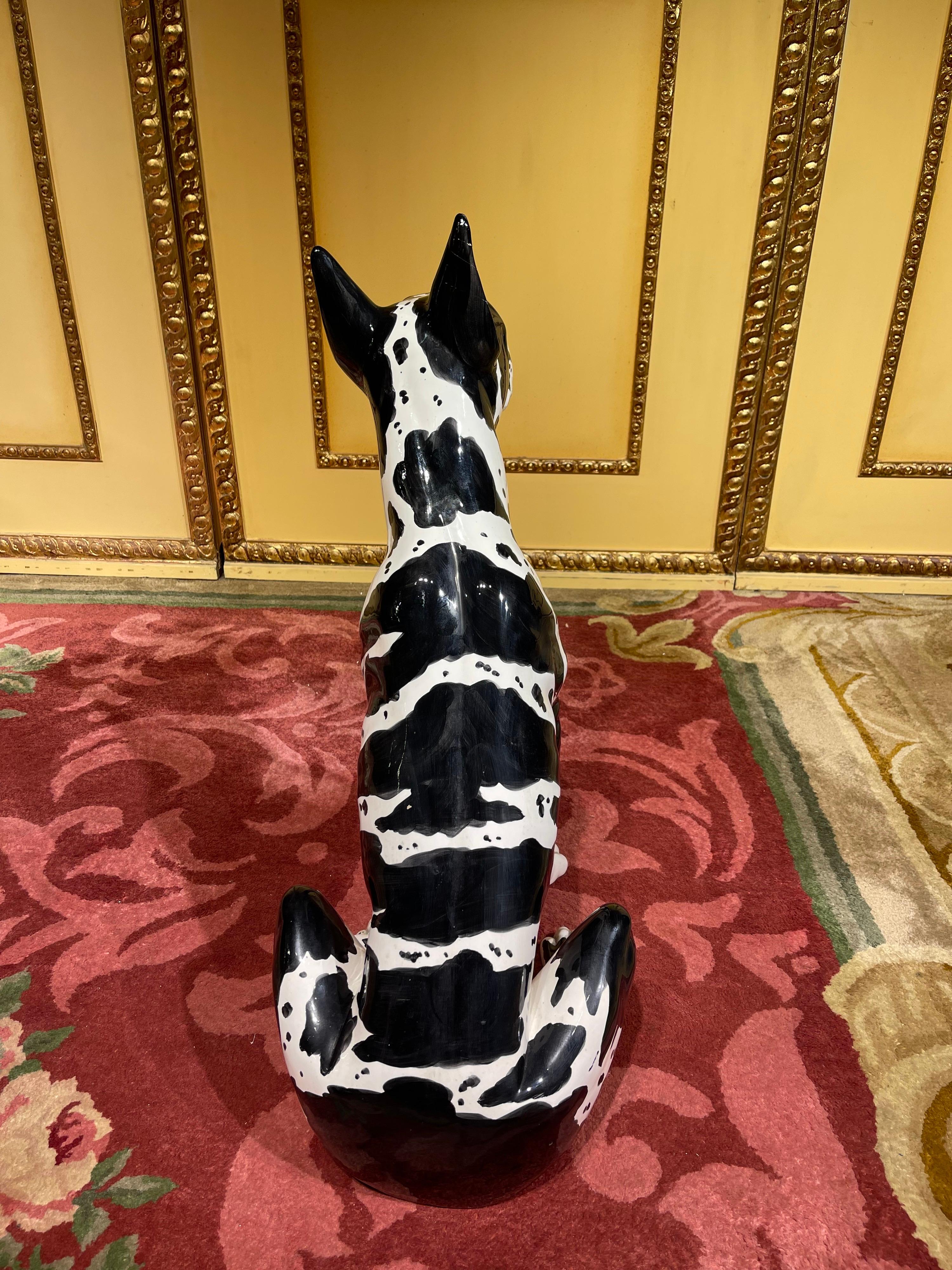German Life Size Harlequin Great Dane Dog, Ceramic, 20th Century