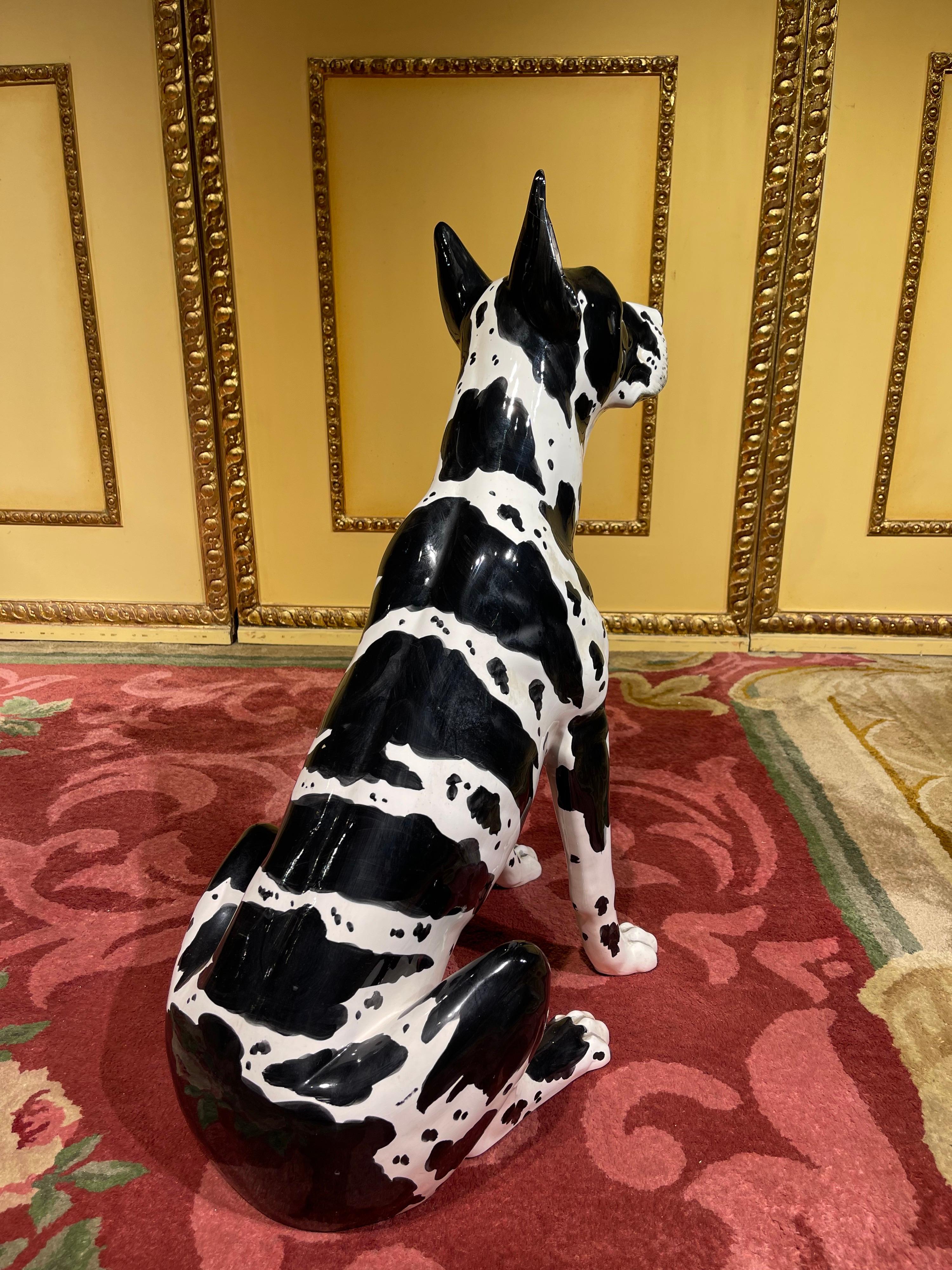 Painted Life Size Harlequin Great Dane Dog, Ceramic, 20th Century