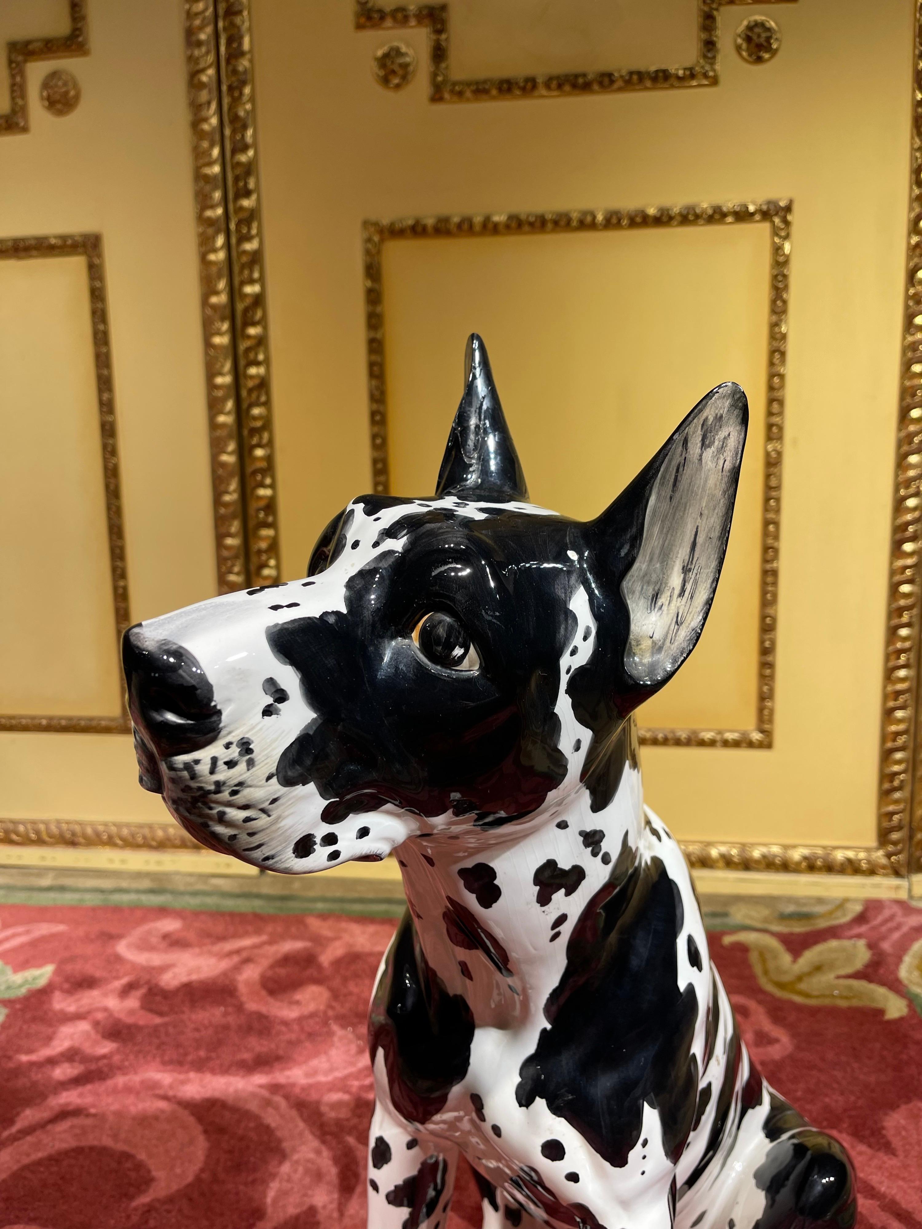 Life Size Harlequin Great Dane Dog, Ceramic, 20th Century In Good Condition In Berlin, DE