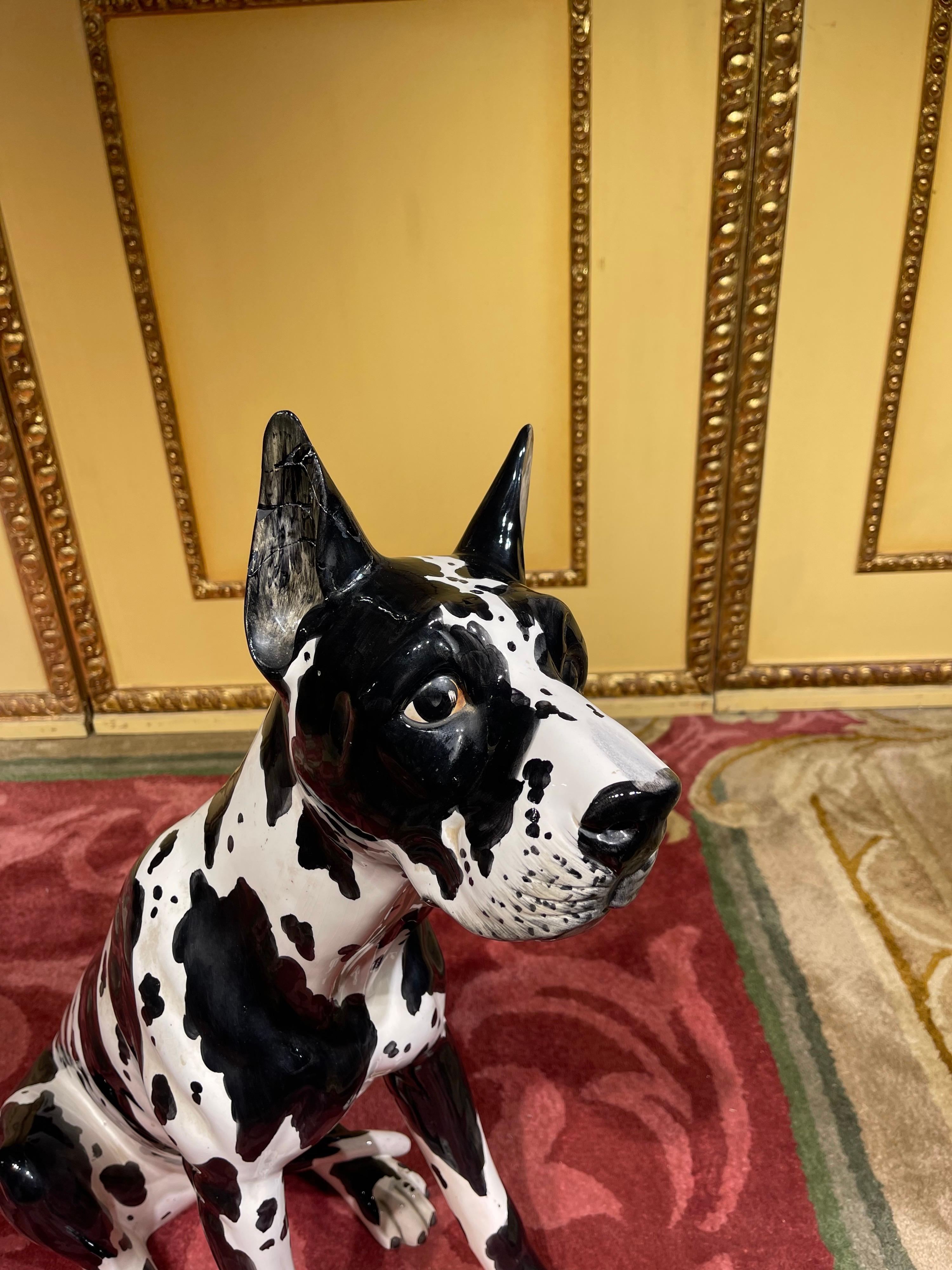 Life Size Harlequin Great Dane Dog, Ceramic, 20th Century 1