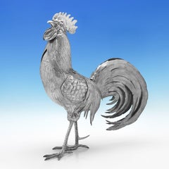 Life Size Edwardian Sterling Silver Cockerels, Berthold Muller, Chester 1903