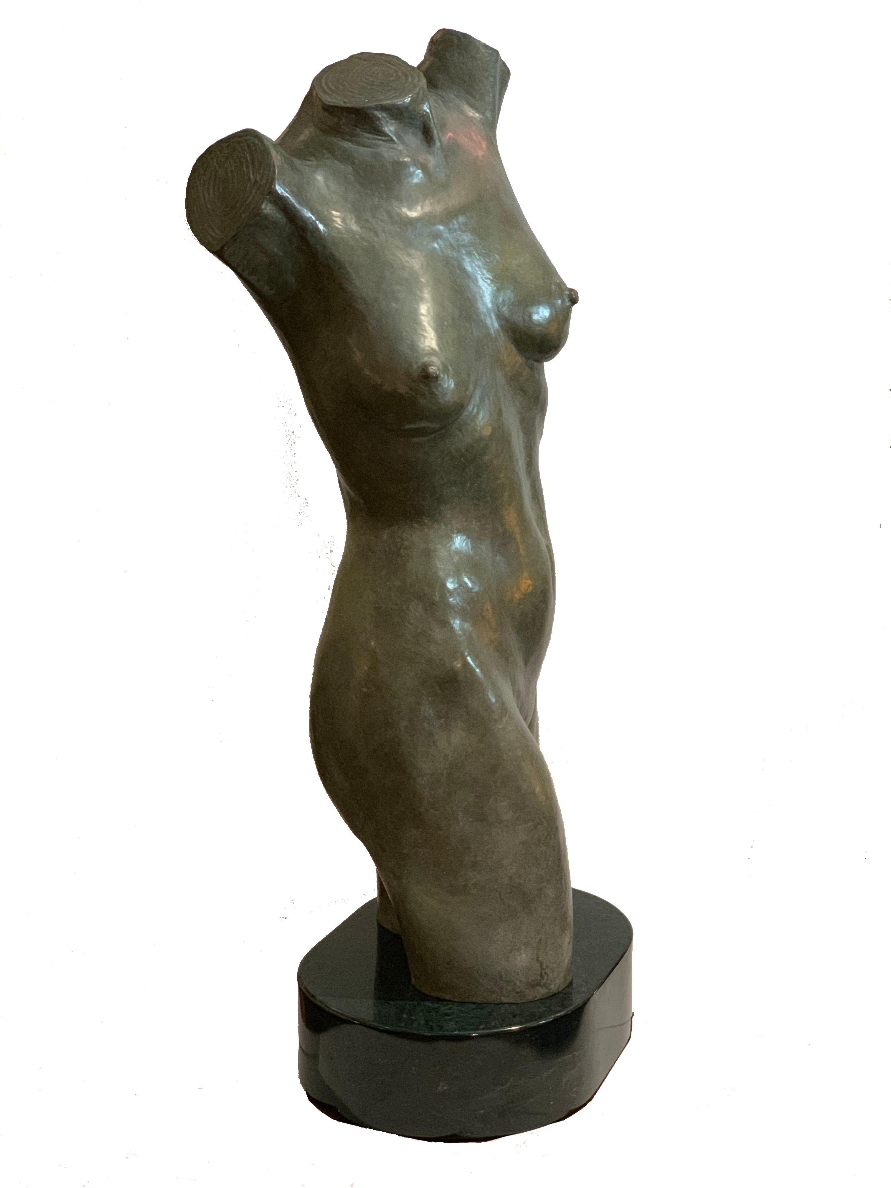 Female bronze torso in a lovely gray, original patina by Lawrence Ludtke (1929-2007), life-size, signed, numbered and dated 1988. This sculpture is #1 of 35 edition. This sculpture was referenced in the book, Life in Bronze, Lawrence Ludtke