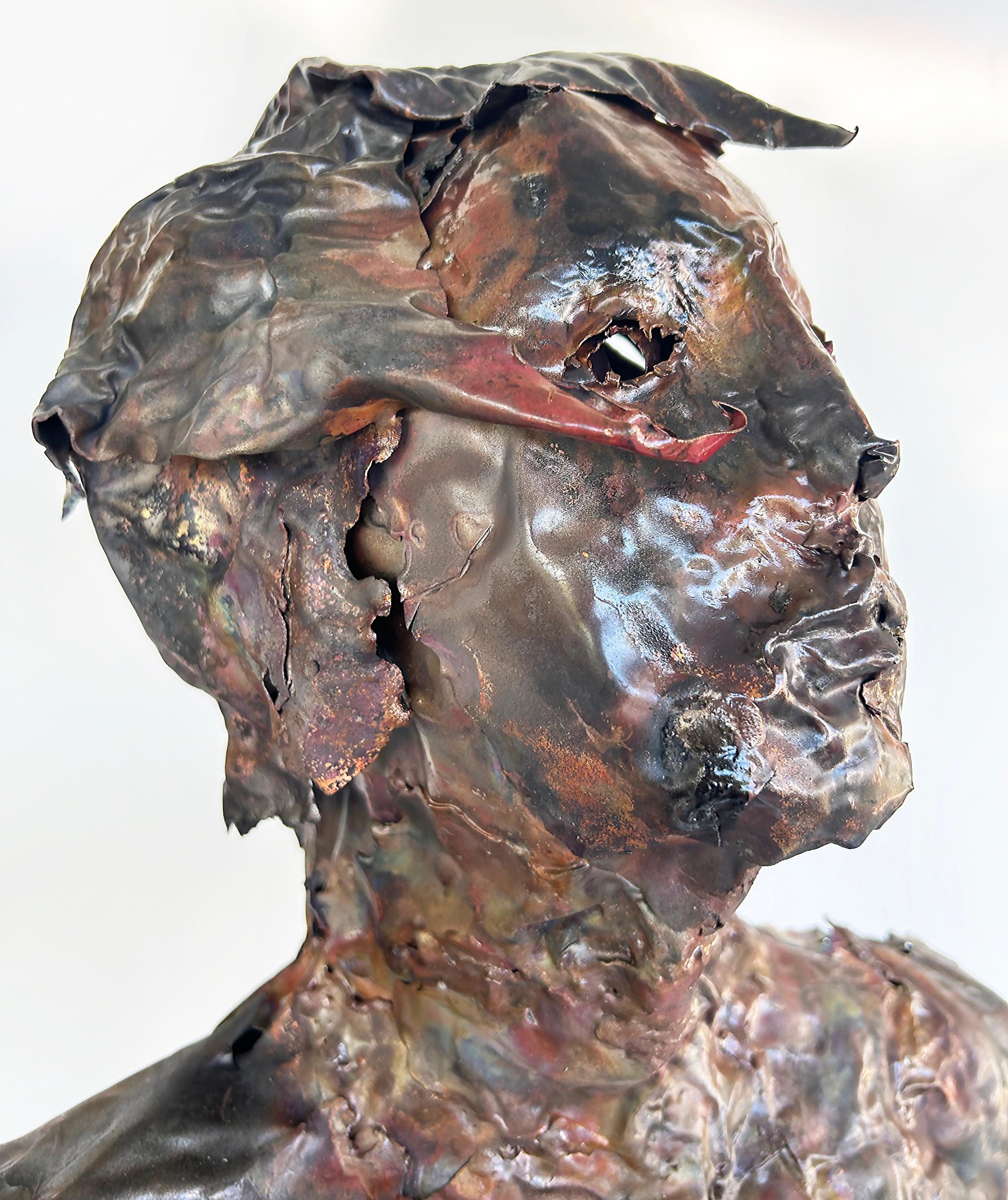 Life-Size Figurative Copper Statue Sculpture by Davis Murphy

Offered for sale is a striking life-size figurative copper sculpture of a male figure by Davis Murphy. This hand-made sculpture is presented on a rustic wood board and his female