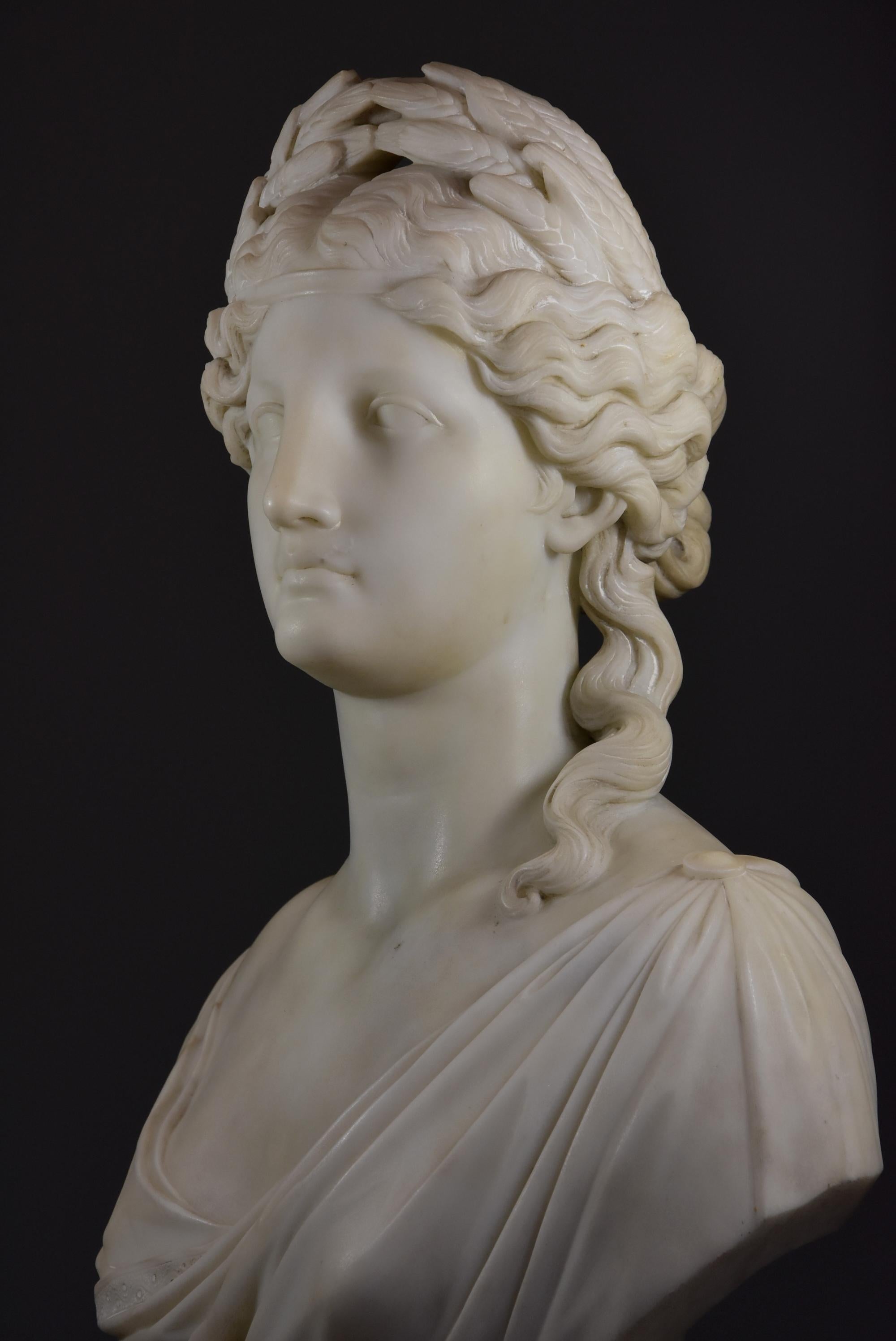 Classical Roman Life-Size Finely Carved Carrara Marble Bust of the Roman Goddess, Ceres