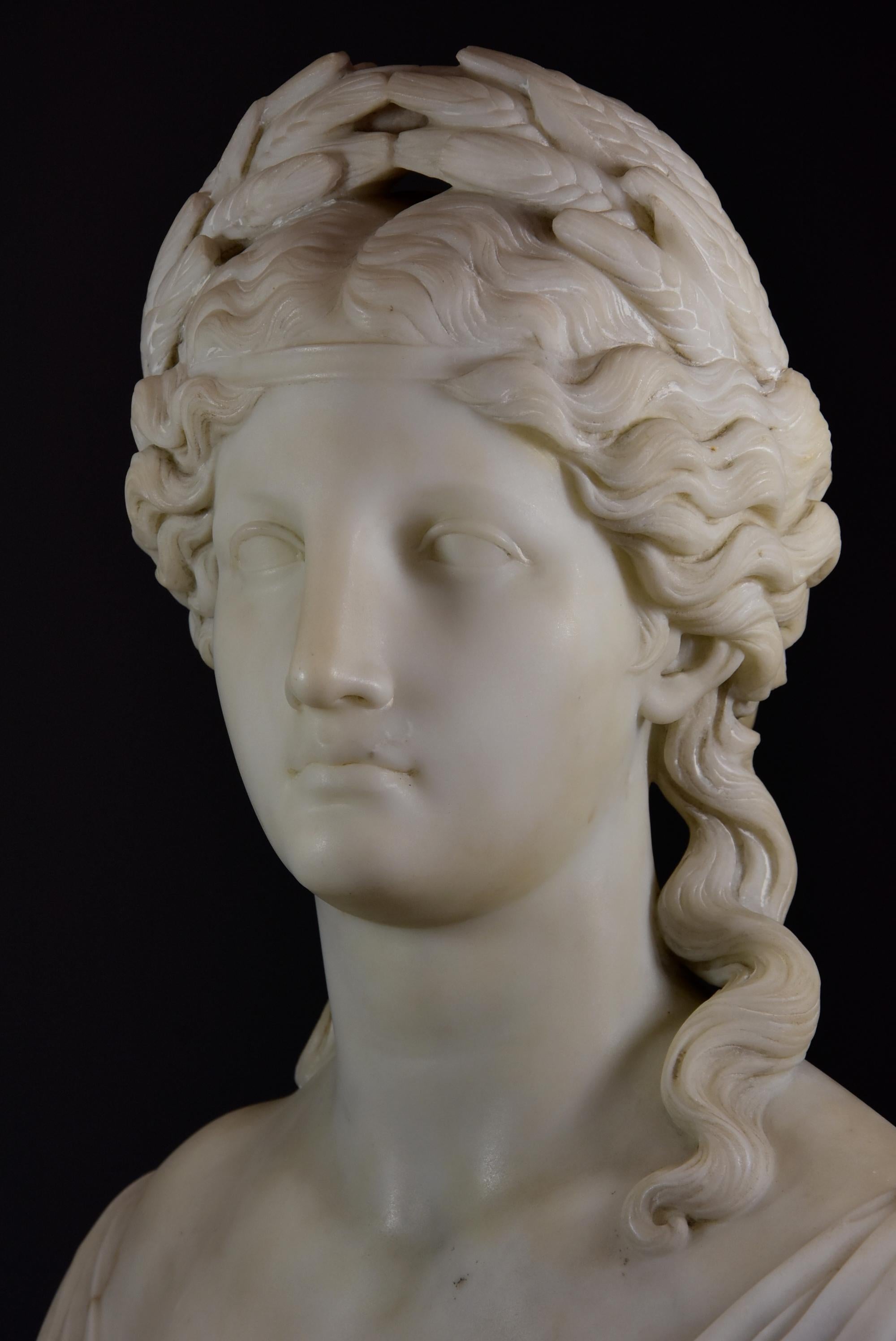 Italian Life-Size Finely Carved Carrara Marble Bust of the Roman Goddess, Ceres