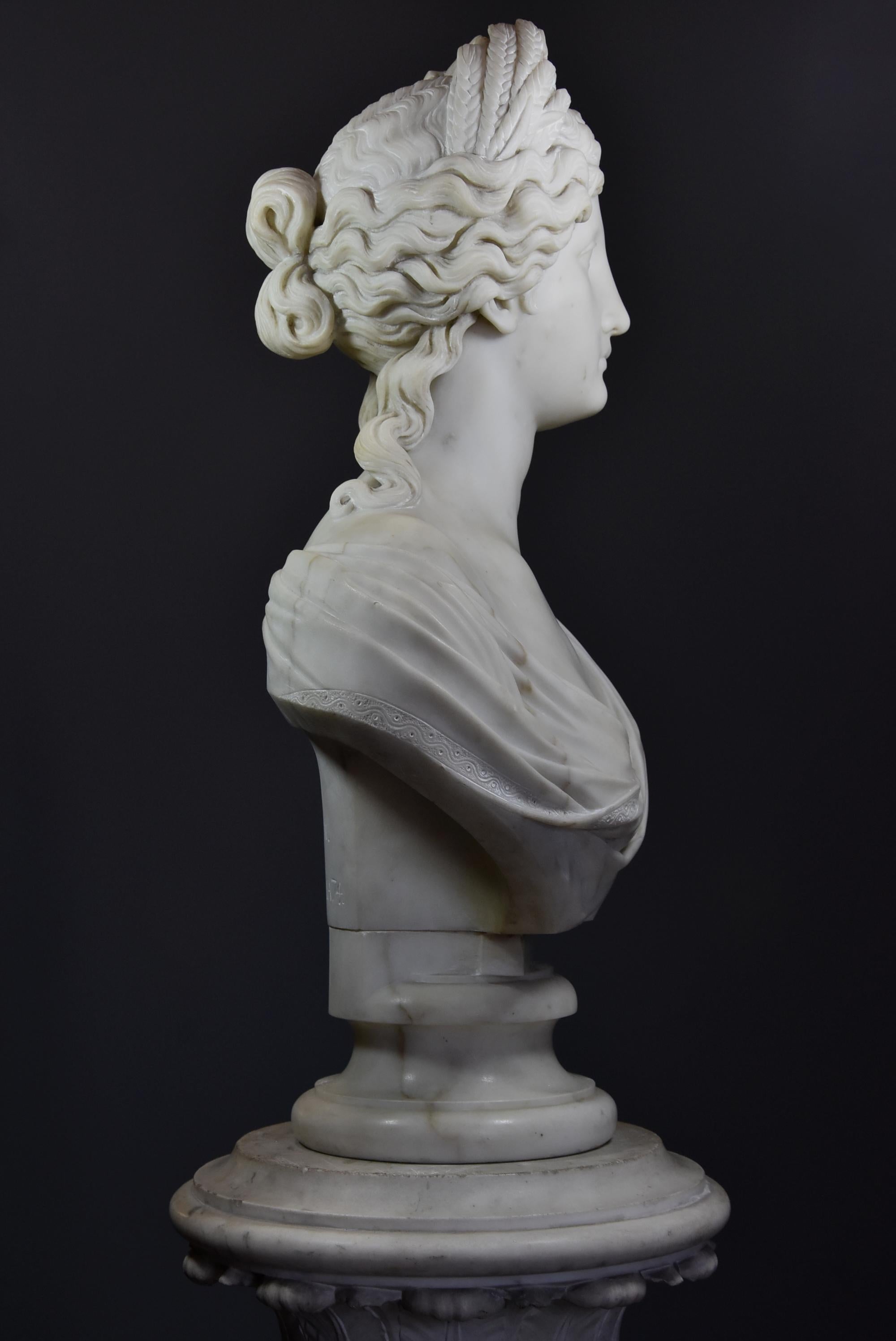 Life-Size Finely Carved Carrara Marble Bust of the Roman Goddess, Ceres In Good Condition In Suffolk, GB