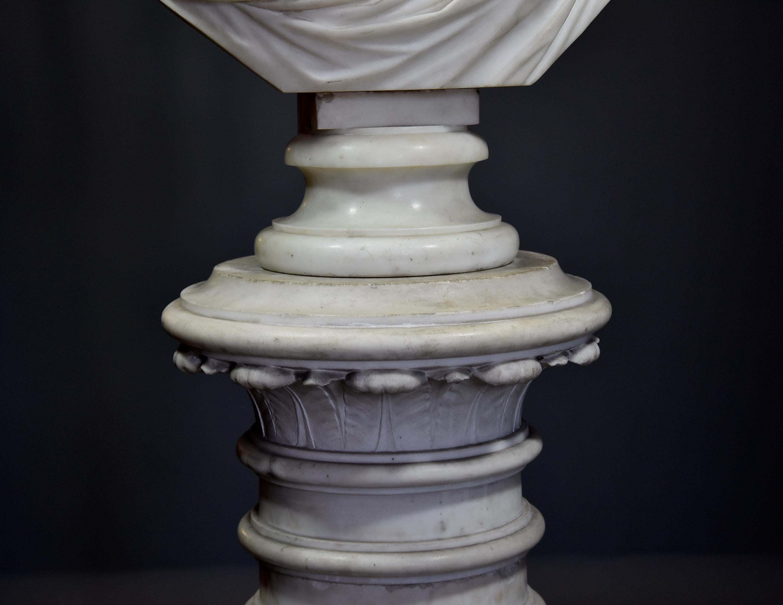 19th Century Life-Size Finely Carved Carrara Marble Bust of the Roman Goddess, Ceres