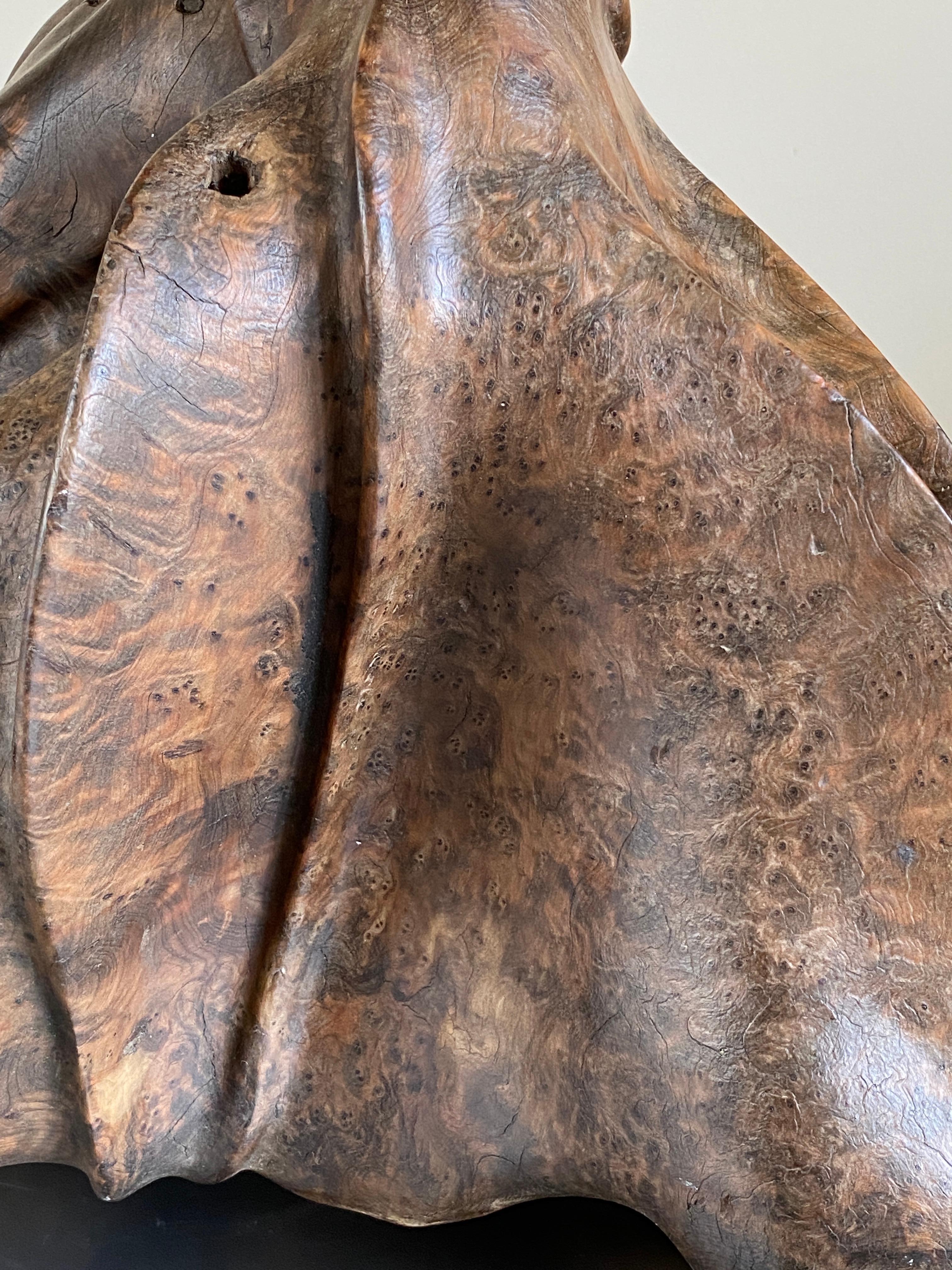 Folk Art Walnut Burr Sculpture Carved Human Form Life Size For Sale 8