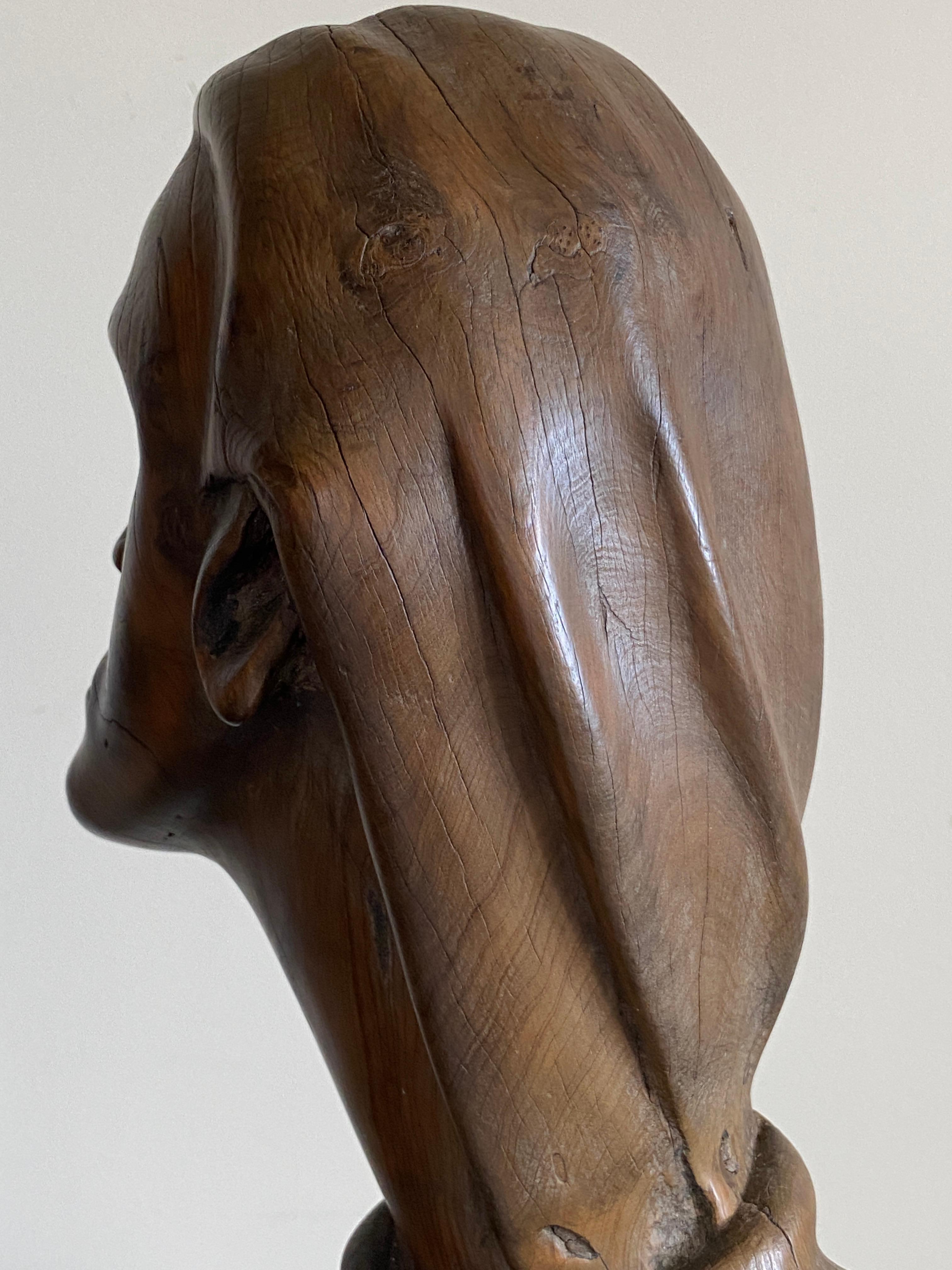 Folk Art Walnut Burr Sculpture Carved Human Form Life Size For Sale 2