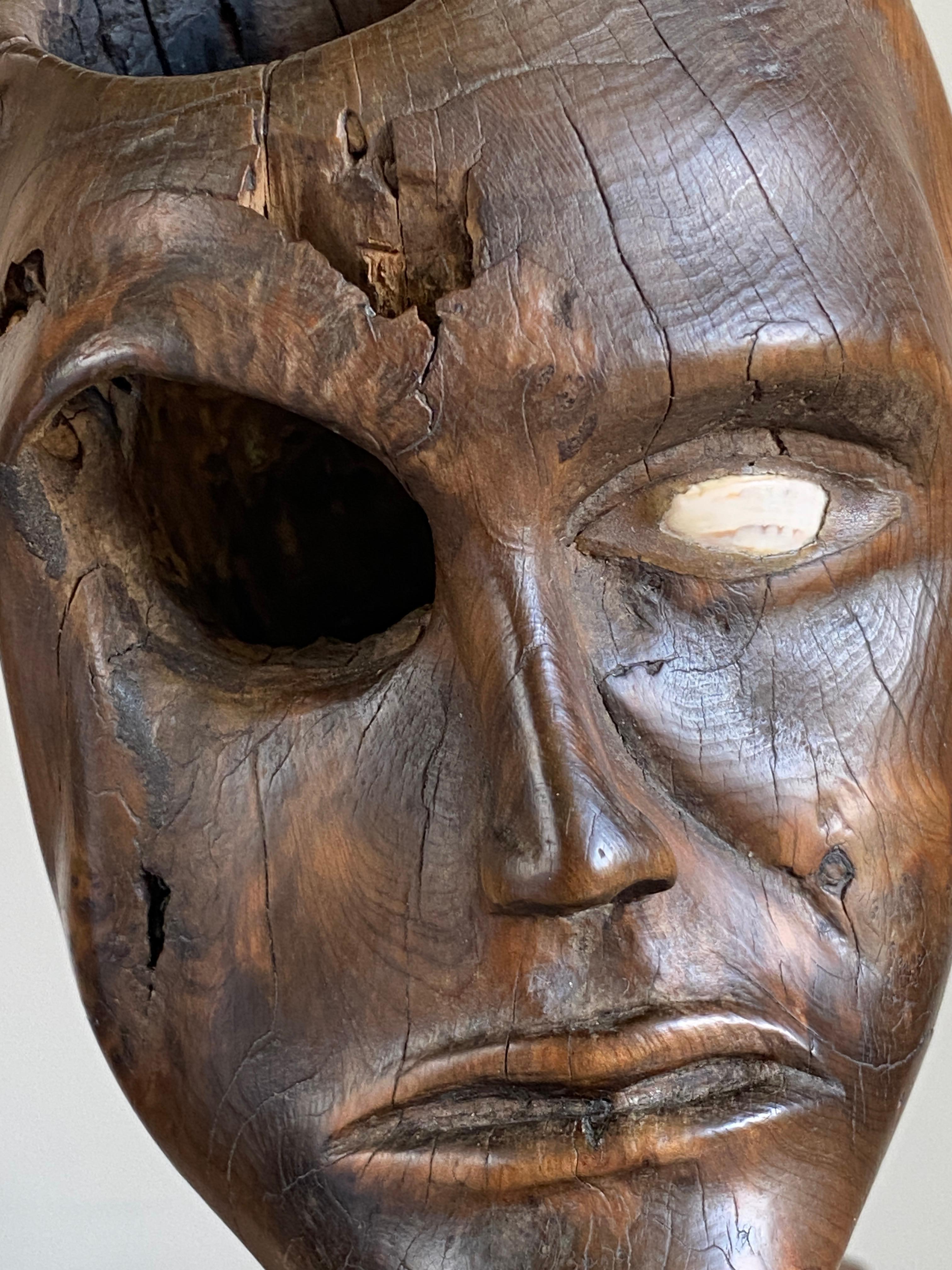 Folk Art Walnut Burr Sculpture Carved Human Form Life Size For Sale 3