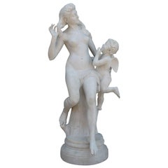 Life-Size French 19th-20th Century Carved Marble Sculpture of "Venus and Cupid"