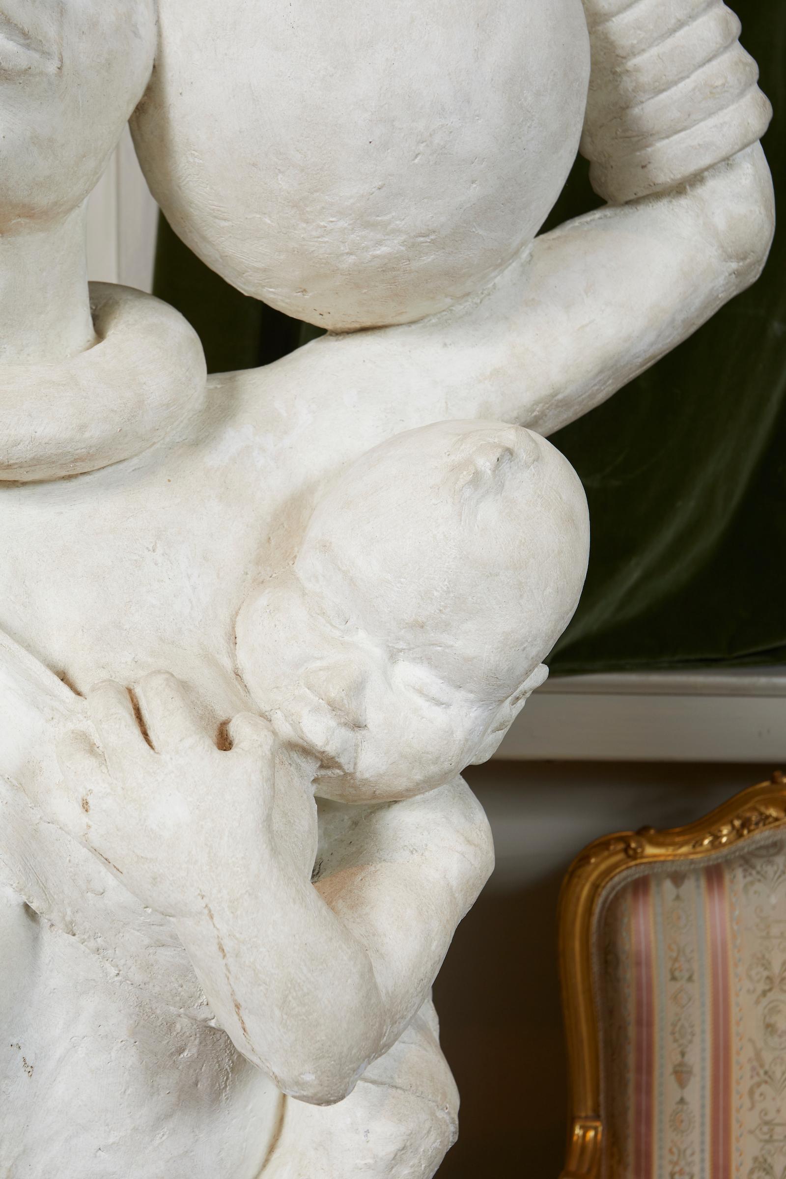Mid-20th Century Life-Size French Africanist Style Plaster Sculpture of a Mother and Child For Sale