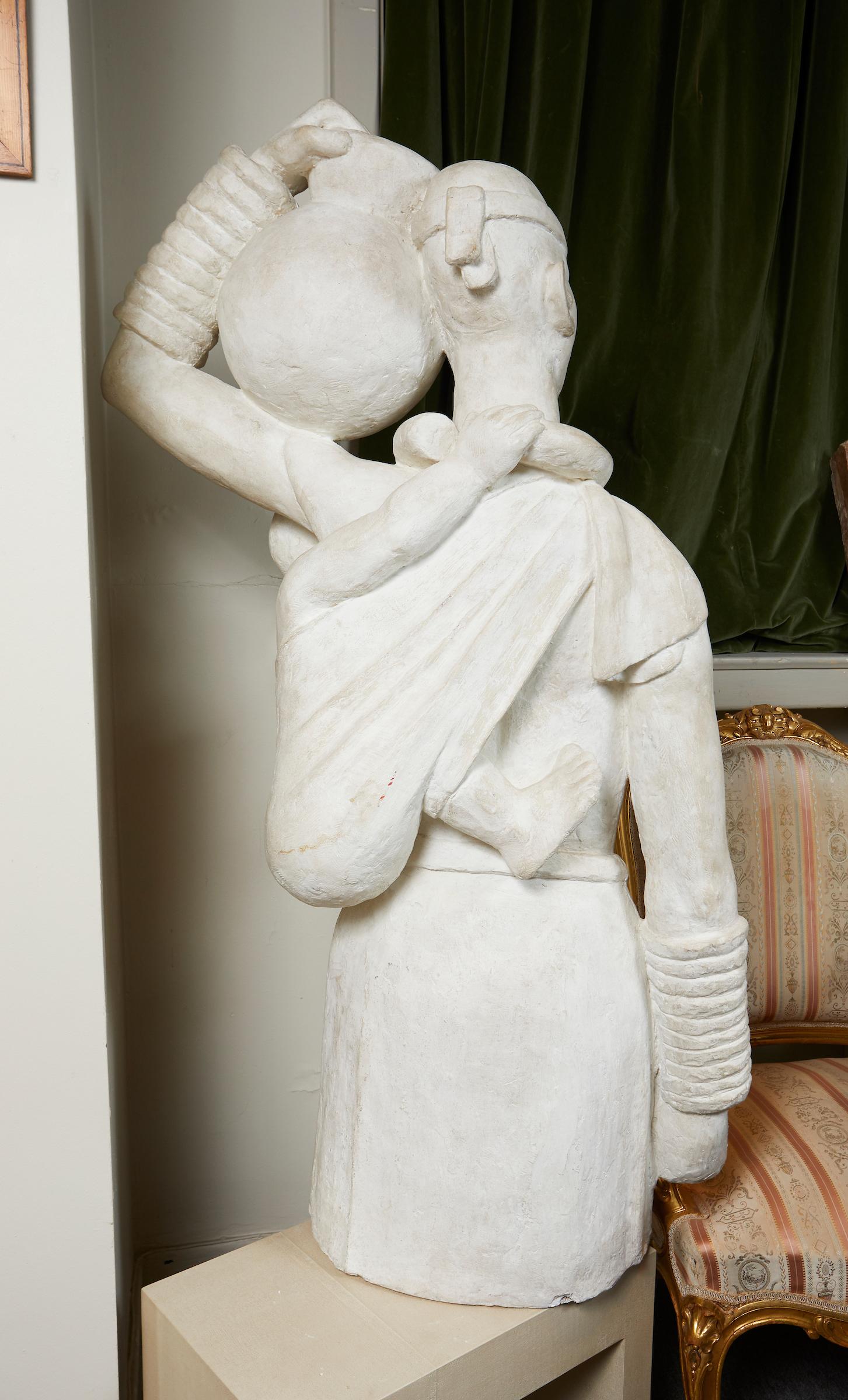 Life-Size French Africanist Style Plaster Sculpture of a Mother and Child For Sale 4