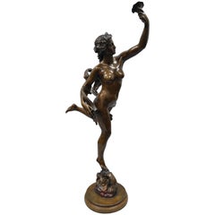 Statua di ninfa nuda femminile in bronzo in stile Art Nouveau francese a grandezza naturale, Cibardie