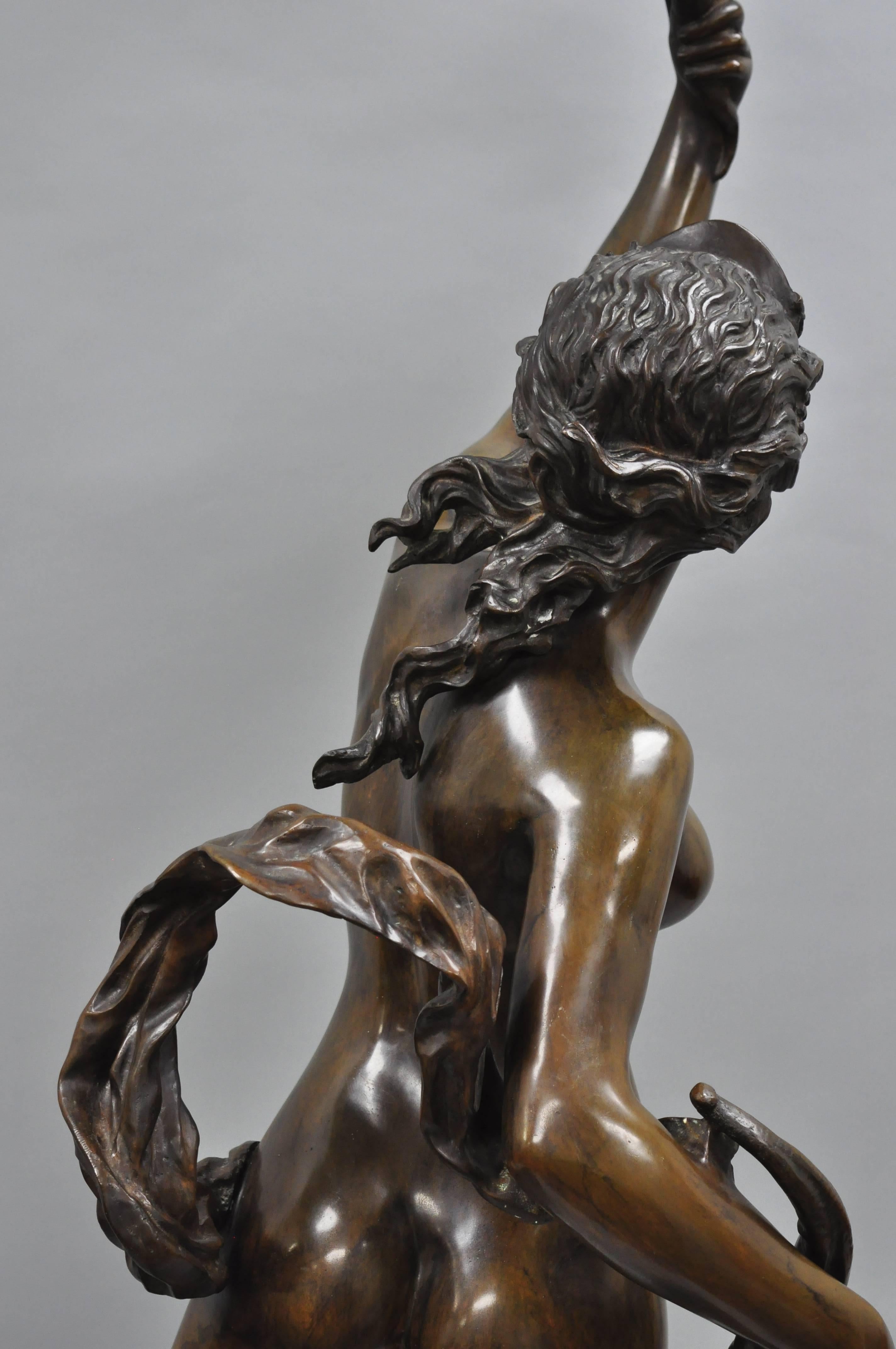 Französische lebensgroße weibliche Nymphestatue in Aktform aus Bronze im Art nouveau-Stil, Cibardie im Angebot 6