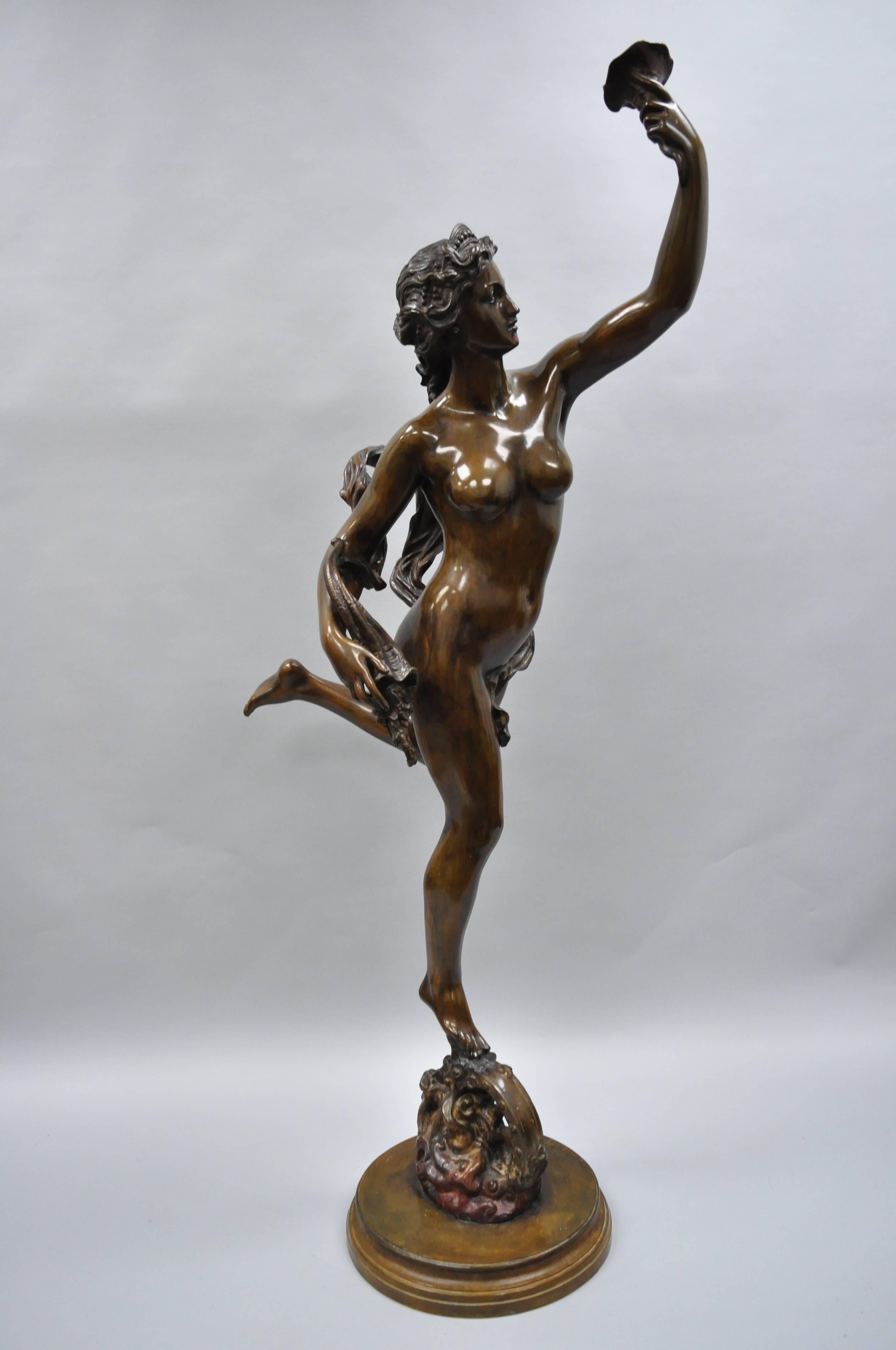 Statua di ninfa nuda femminile in bronzo in stile Art Nouveau francese a grandezza naturale, Cibardie 6