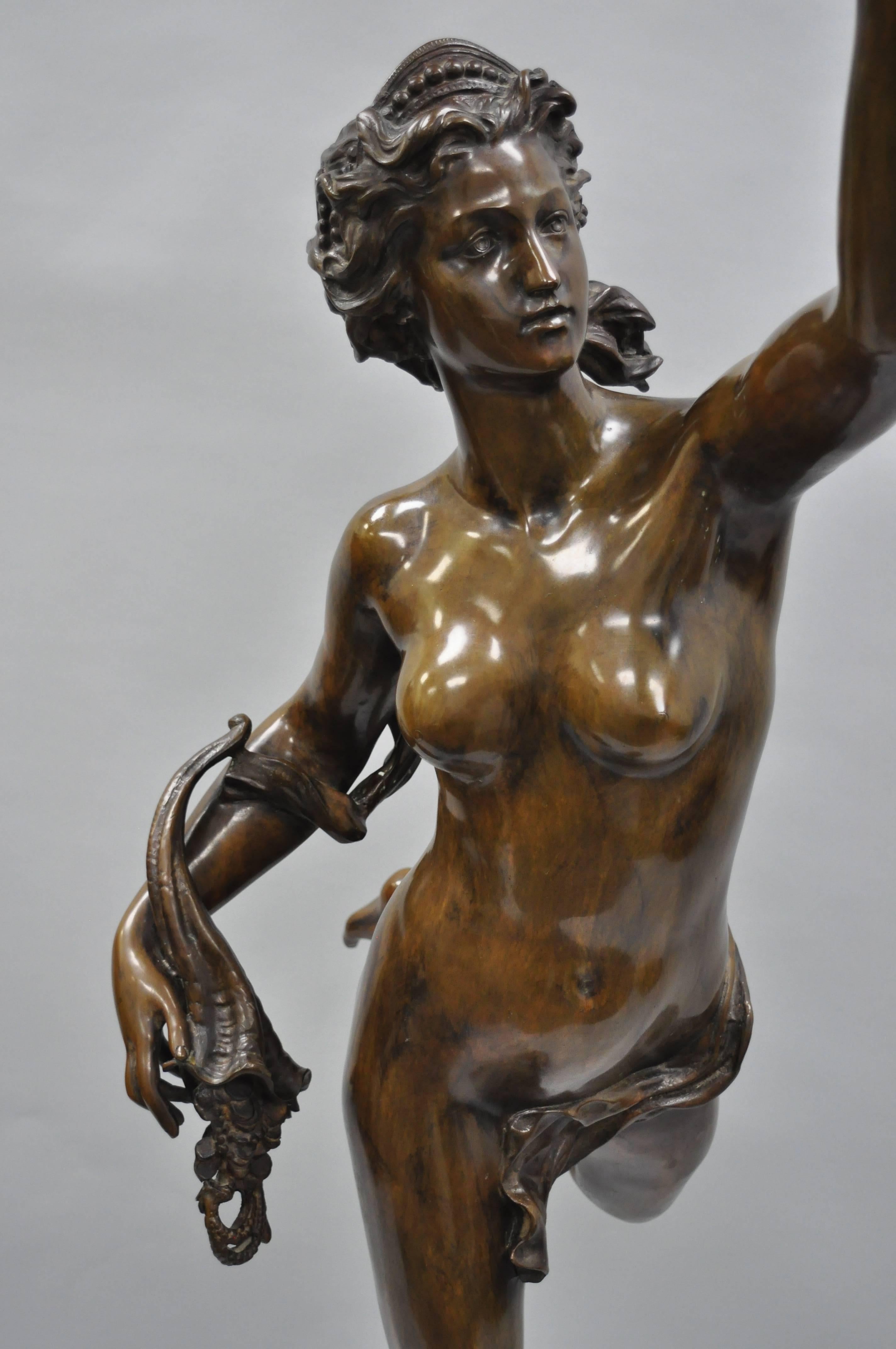 Französische lebensgroße weibliche Nymphestatue in Aktform aus Bronze im Art nouveau-Stil, Cibardie (Gegossen) im Angebot