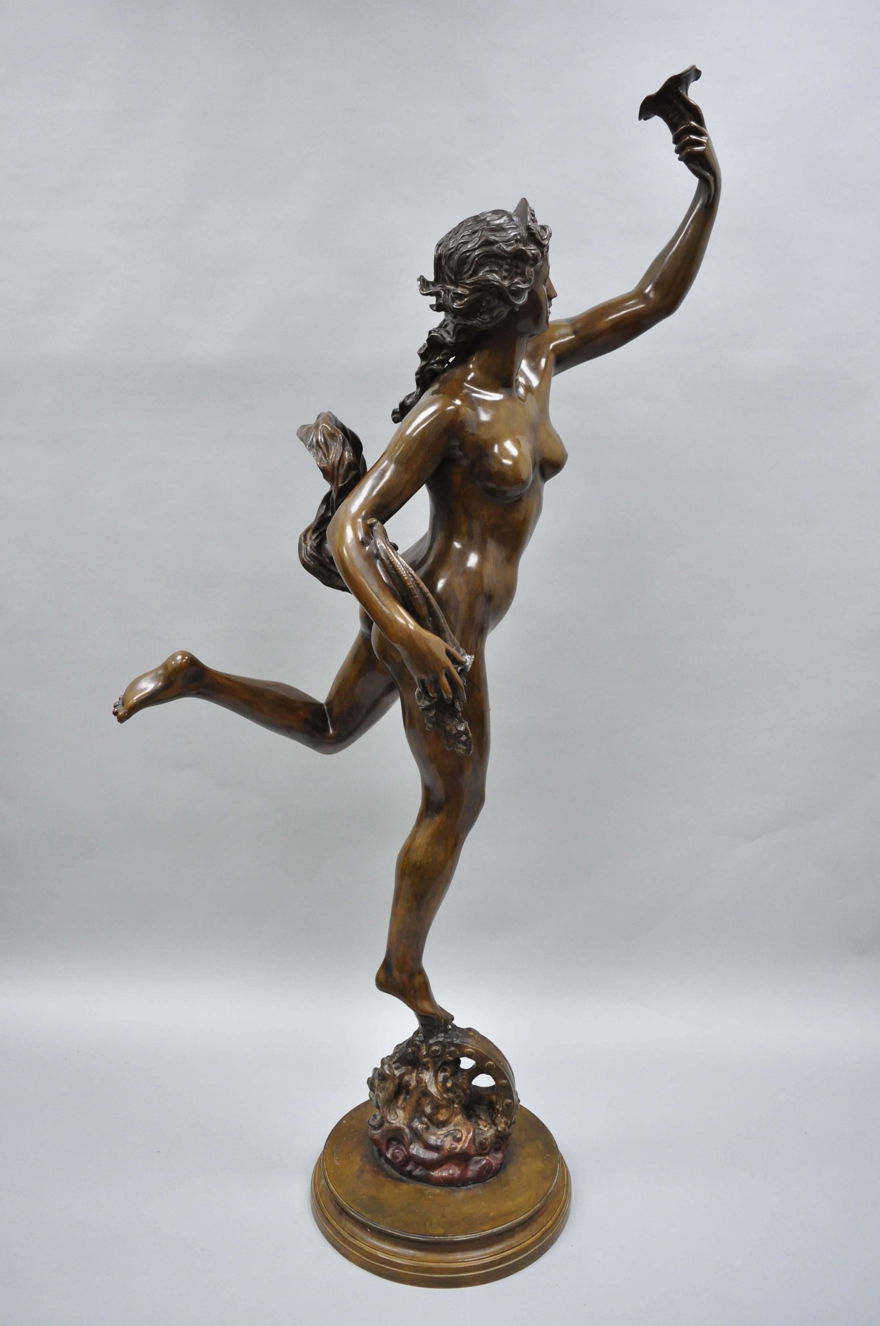 Französische lebensgroße weibliche Nymphestatue in Aktform aus Bronze im Art nouveau-Stil, Cibardie im Angebot 1