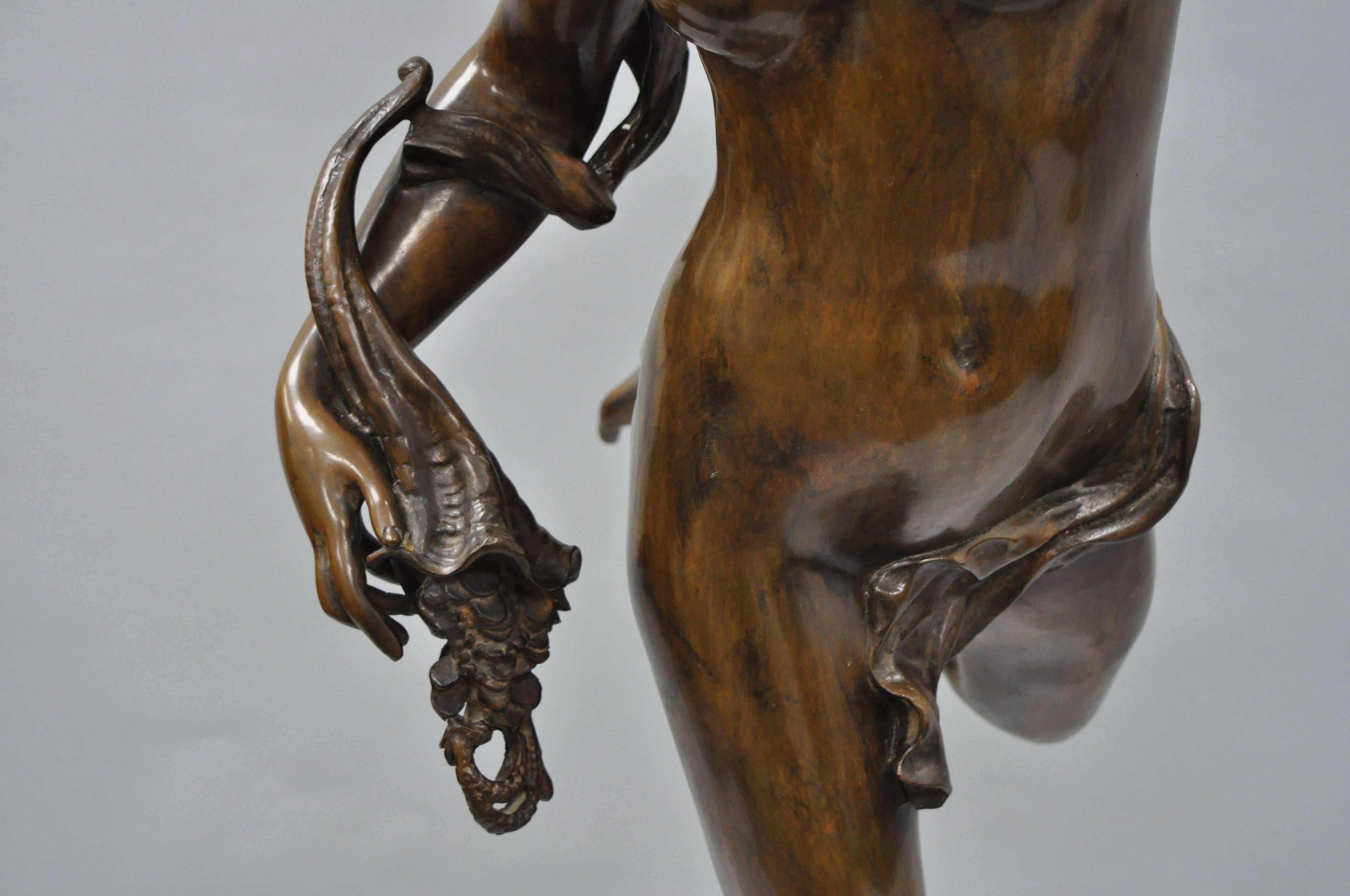 Französische lebensgroße weibliche Nymphestatue in Aktform aus Bronze im Art nouveau-Stil, Cibardie im Angebot 2