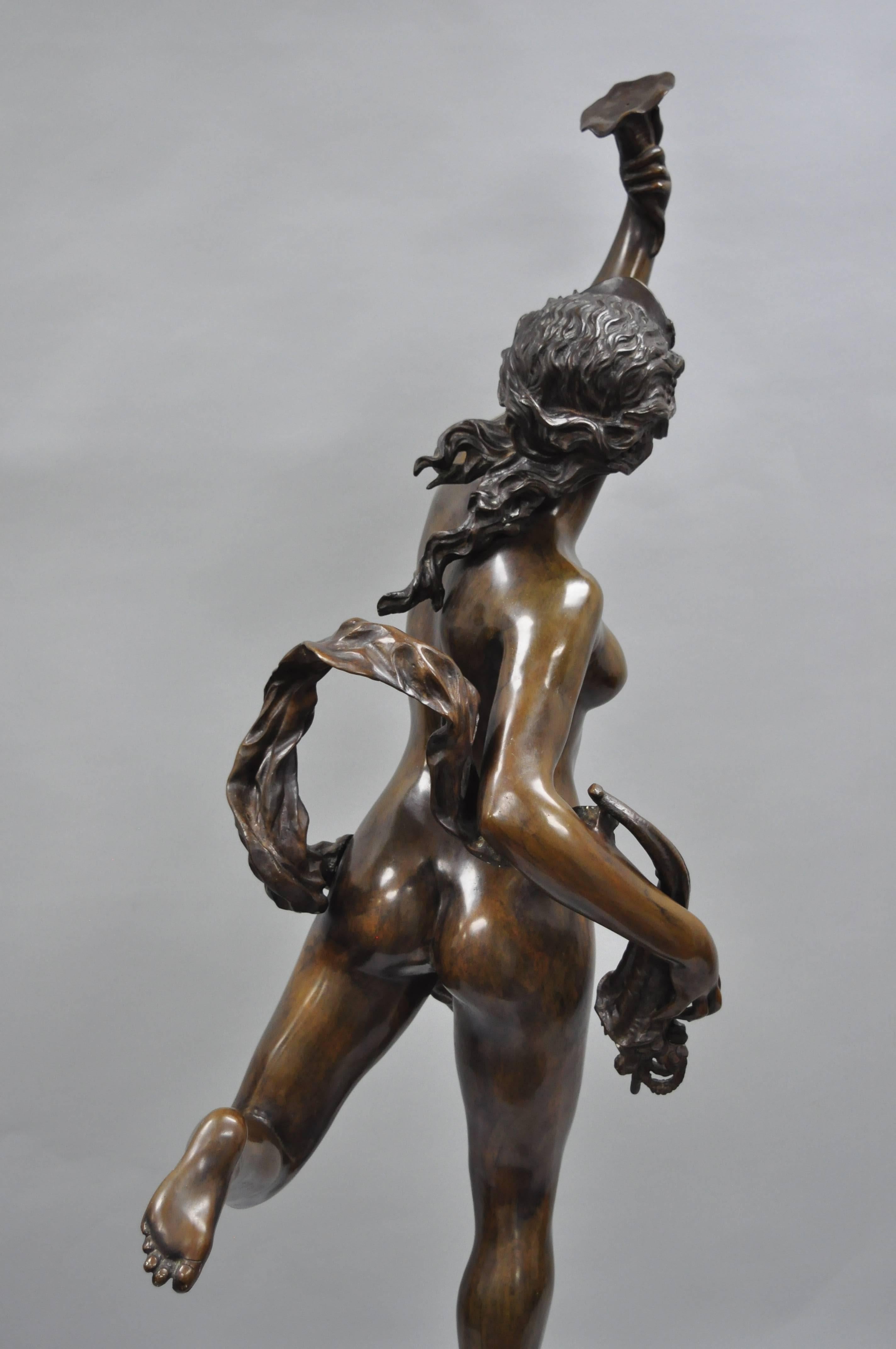 Statua di ninfa nuda femminile in bronzo in stile Art Nouveau francese a grandezza naturale, Cibardie 2