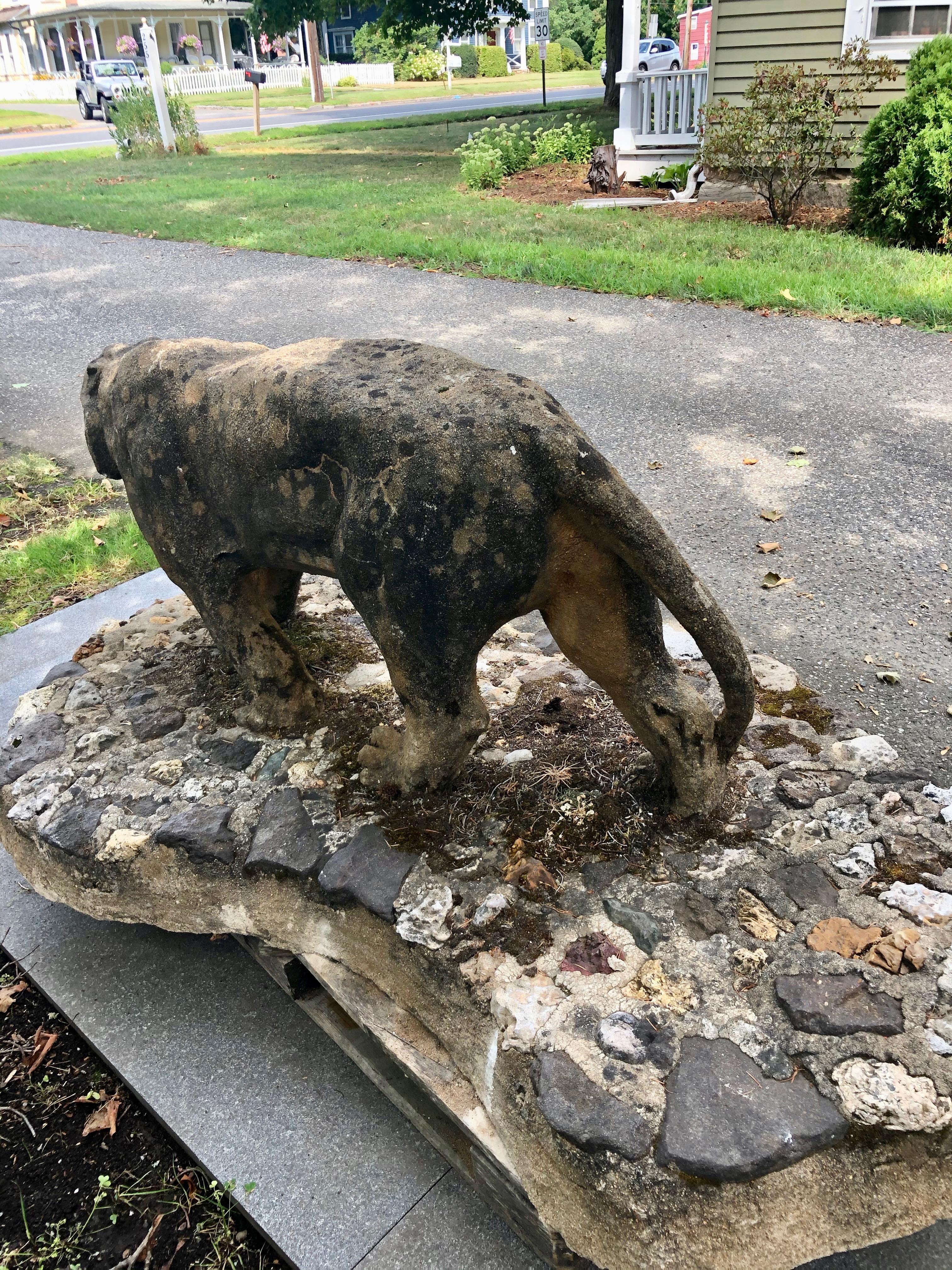 Life-Size French Cast Stone Art Deco Prowling Panther on Integral Rocky Base For Sale 2