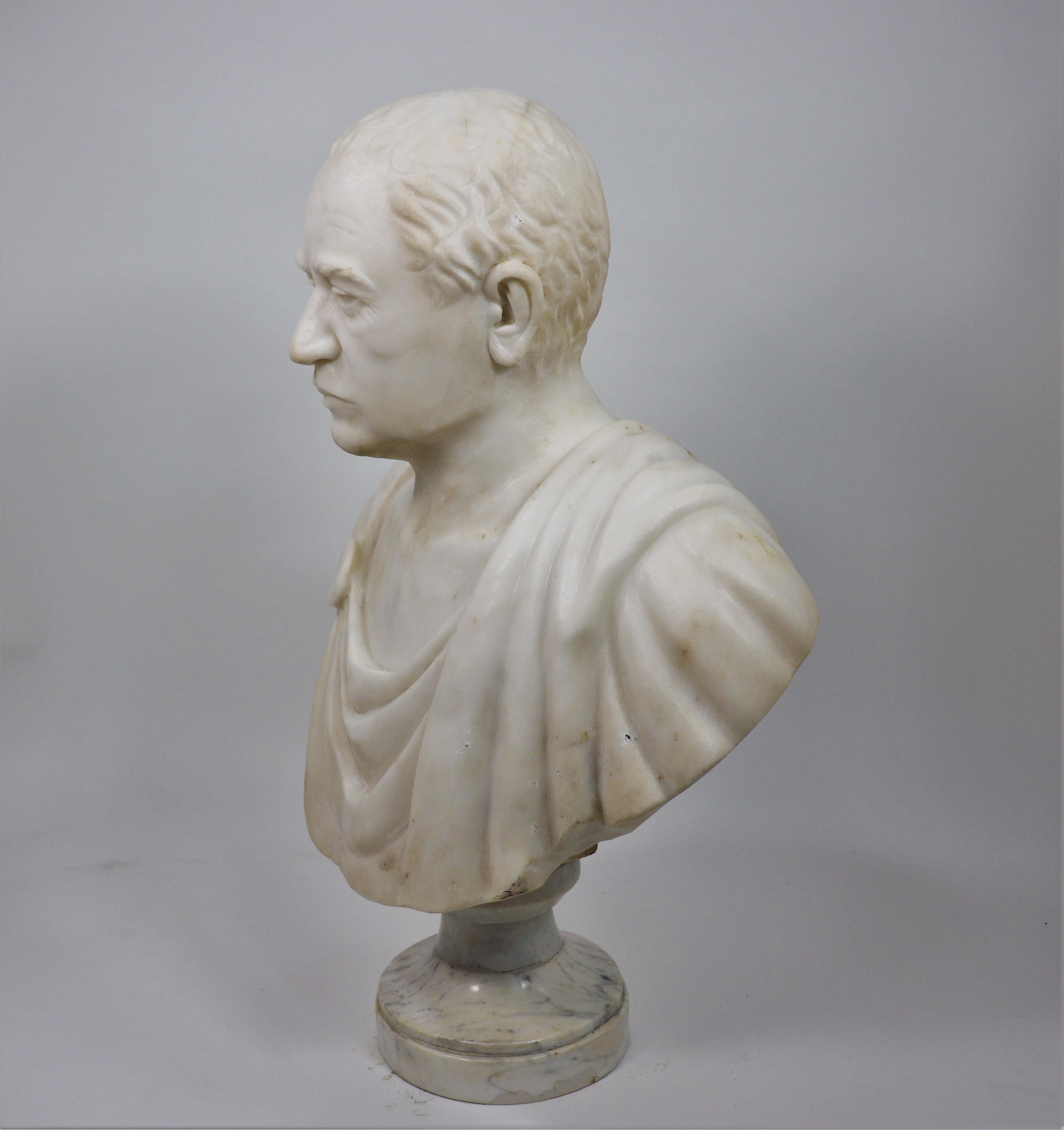 Classical Roman Life Size Gaius Julius Caesar Marble Head Bust with Stand