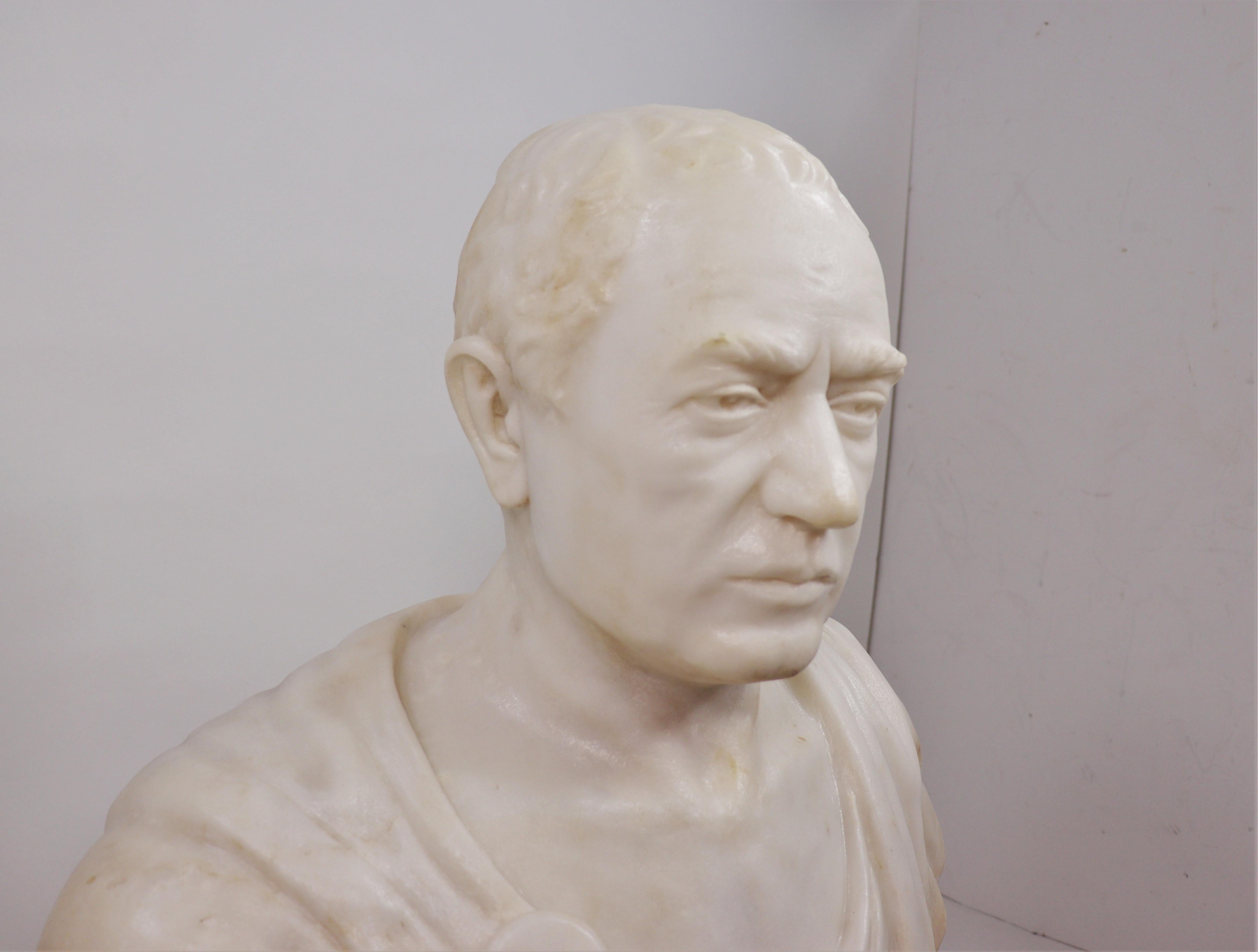 Italian Life Size Gaius Julius Caesar Marble Head Bust with Stand