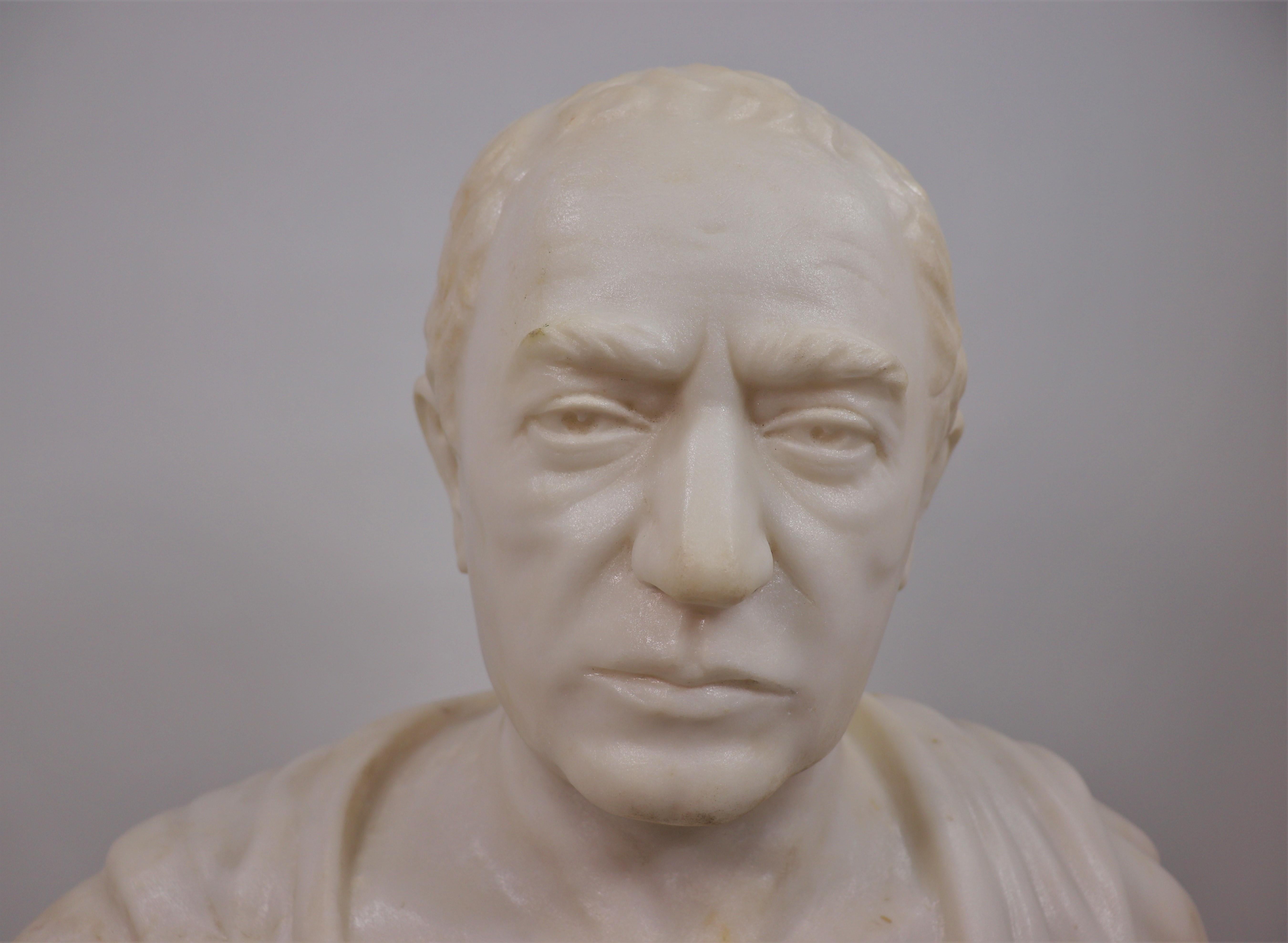 Life Size Gaius Julius Caesar Marble Head Bust with Stand In Good Condition In Chicago, IL
