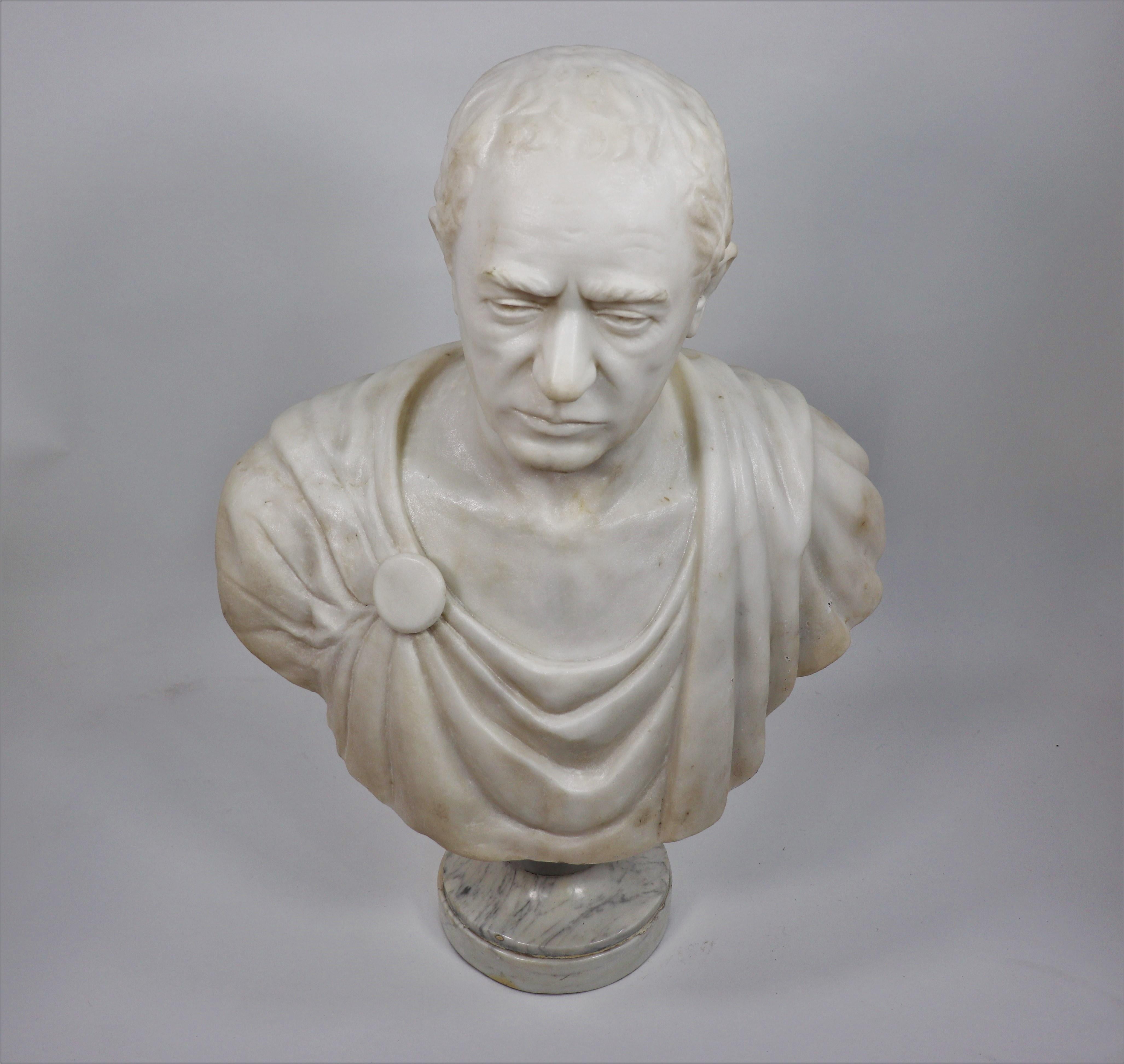 Mid-20th Century Life Size Gaius Julius Caesar Marble Head Bust with Stand