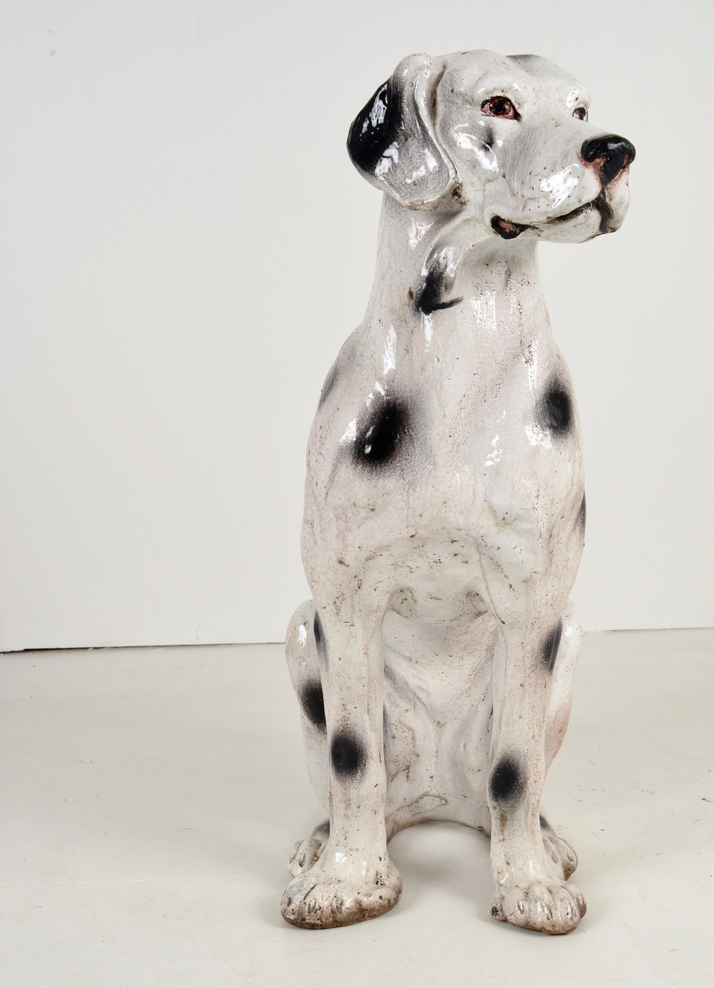 Lebensgroßer glasierter Terrakotta-Hund, Italien ca. 1960er Jahre (Italienisch) im Angebot