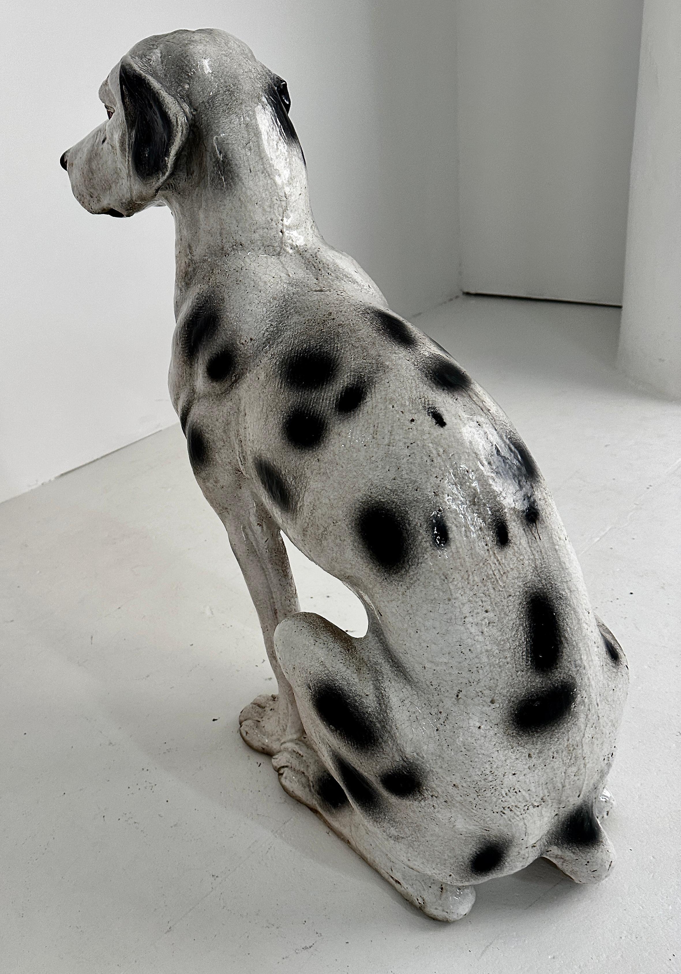 20th Century Life-size Glazed Terracotta Hound, Italy c 1960s For Sale