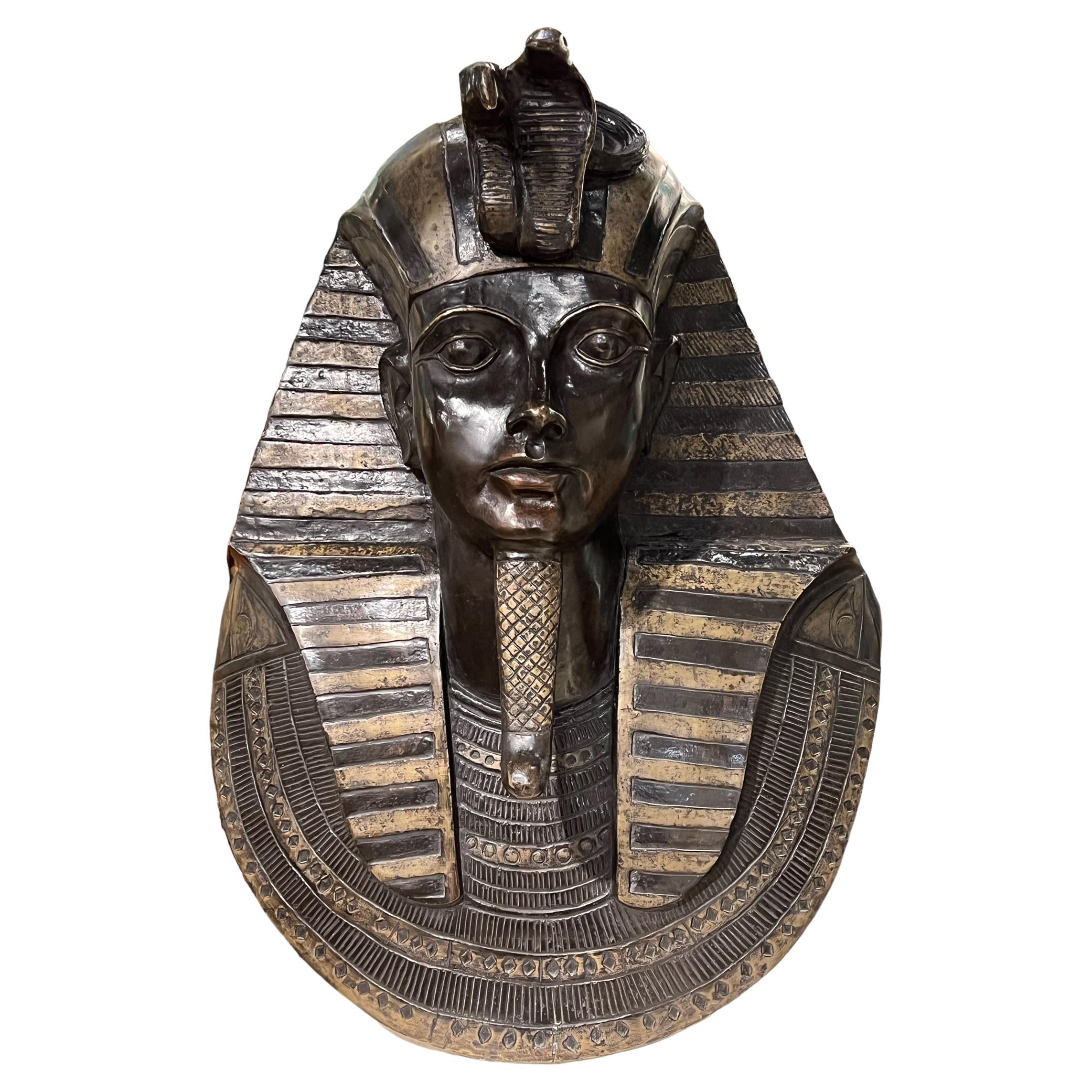 Life Size Grand Tour Bronze Sculpture of King Tut Burial Mask For Sale