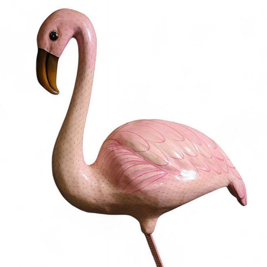Resin Life-Size Handmade Paper Mache Pink Flamingo Sculpture Signed Sergio Bustamante For Sale