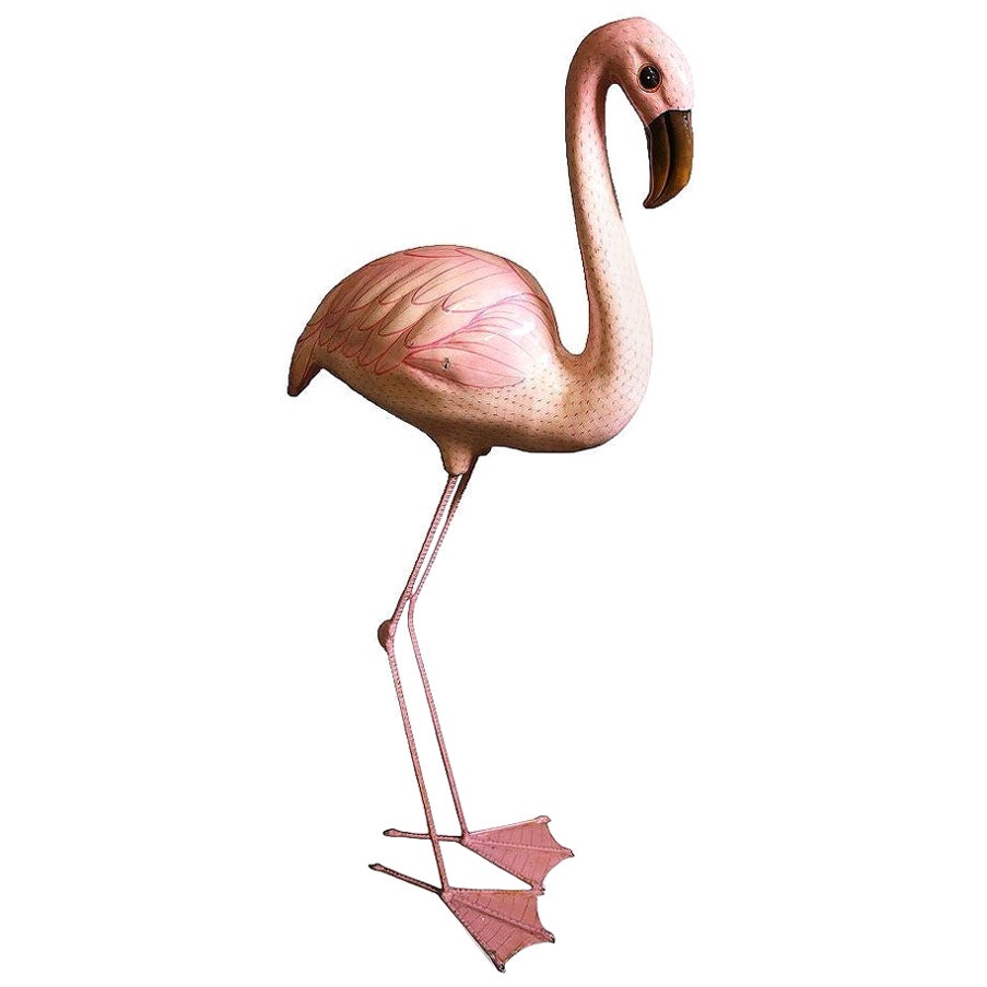 Handgefertigte Papier Mache Pink Flamingo-Skulptur in Lebensgröße, signiert Sergio Bustamante