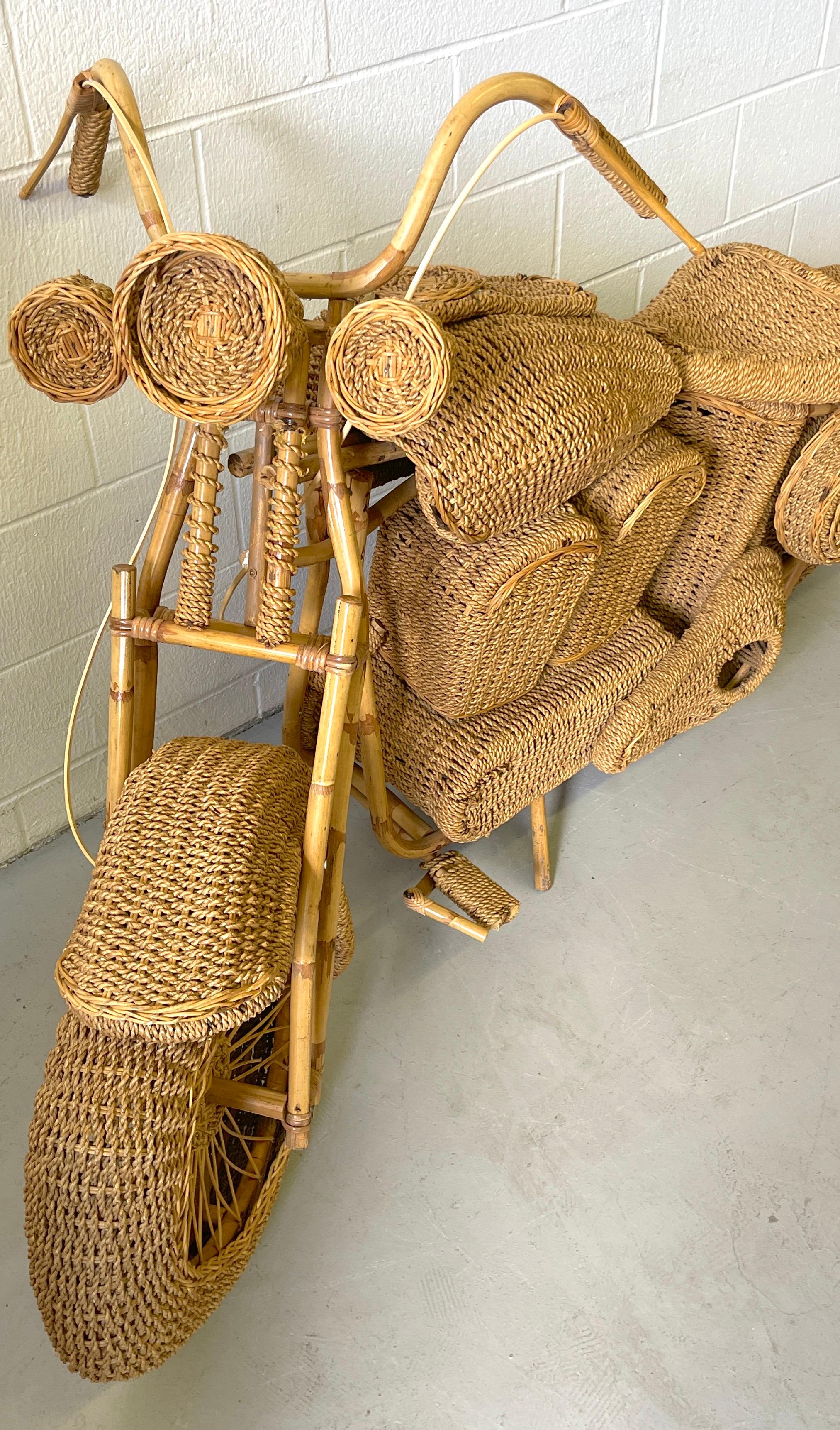 Mid-Century Modern Life Size Harley Davidson Rattan Model of a Motorcycle, Attributed to Tom Dixon For Sale